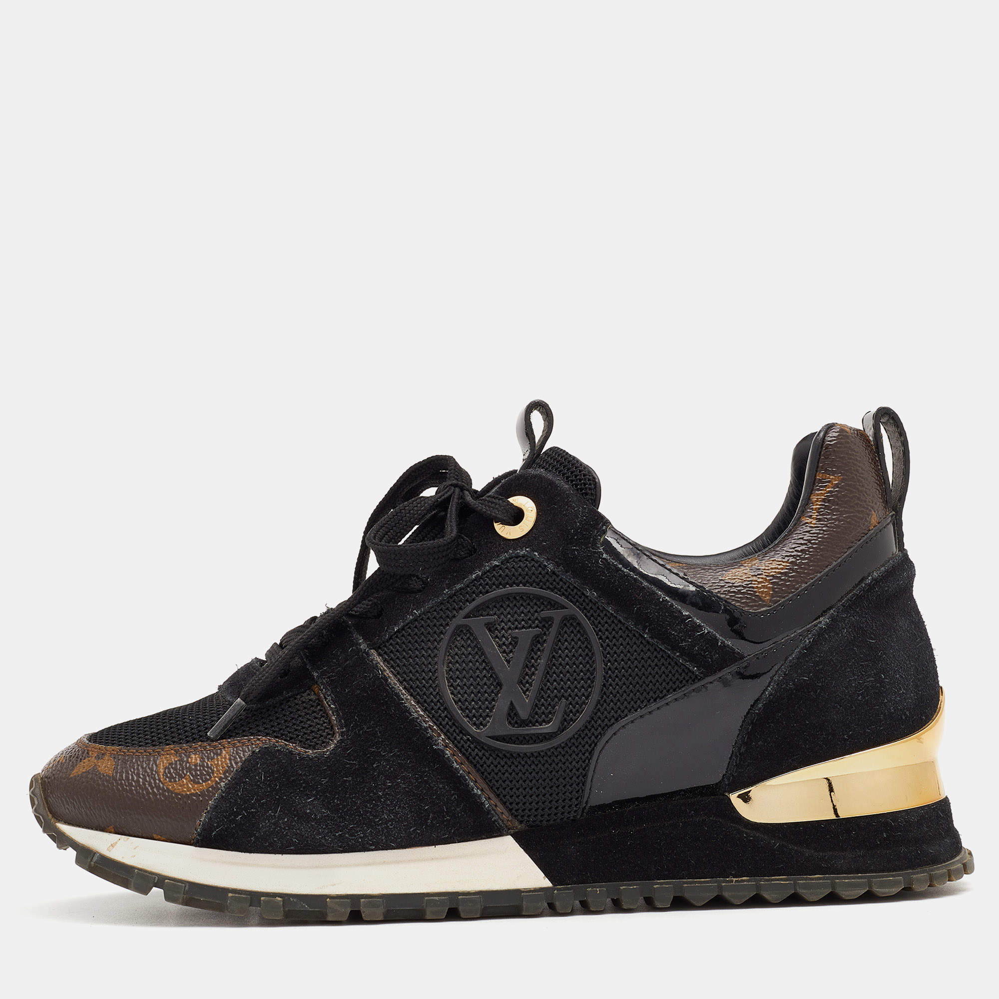 Louis Vuitton Black/Brown Monogram Canvas And Mesh Run Away Low Top Sneakers Size 35
