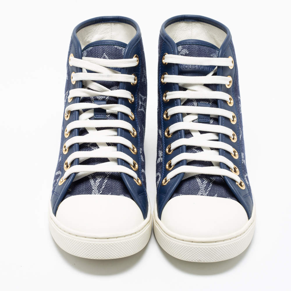 Louis Vuitton Navy Blue/White Monogram Canvas, Leather and Rubber Cap-Toe  Punchy High-Top Sneakers Size 37.5 Louis Vuitton