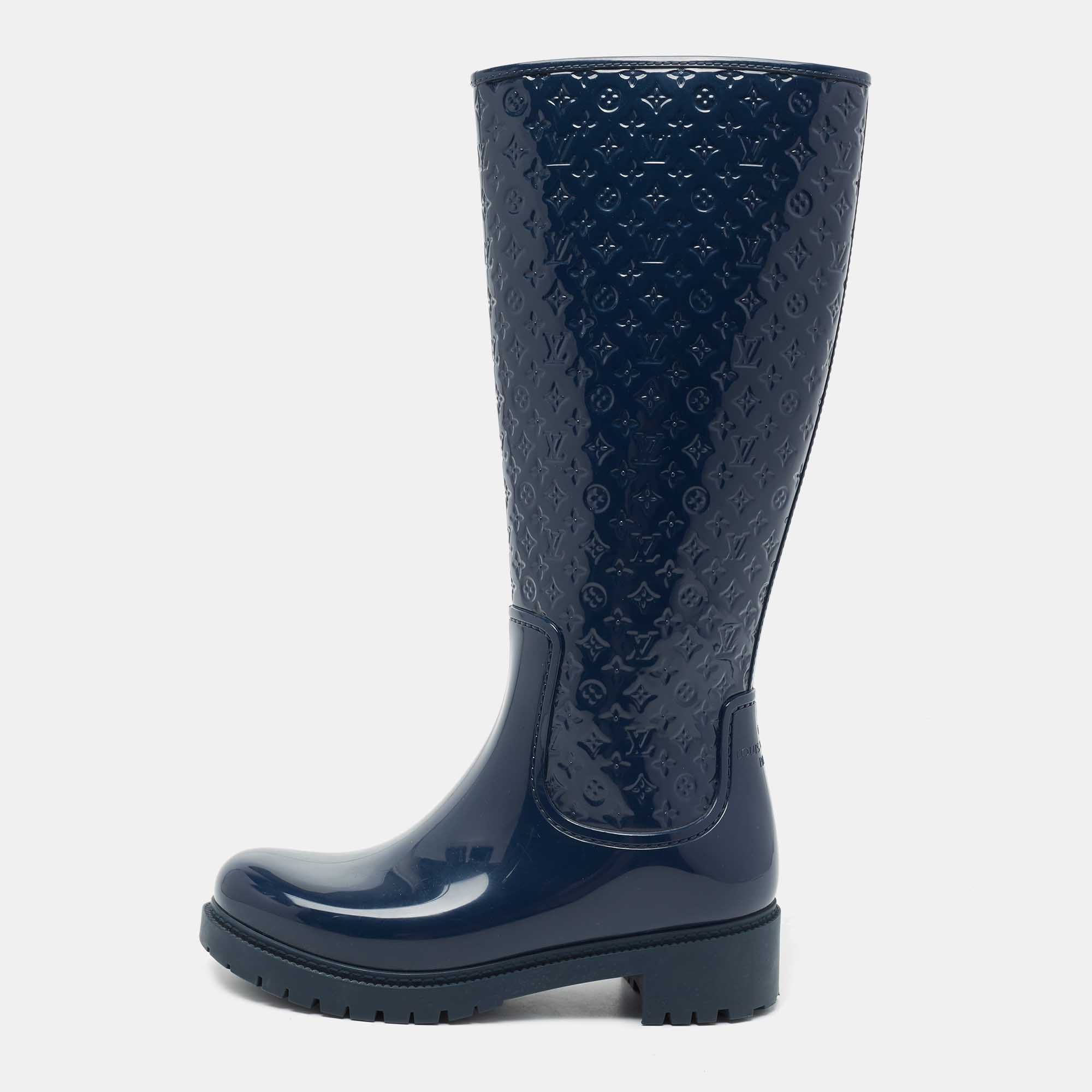 Louis Vuitton Navy Blue Monogram Rubber Splash Rain Boots Size 36 Louis  Vuitton