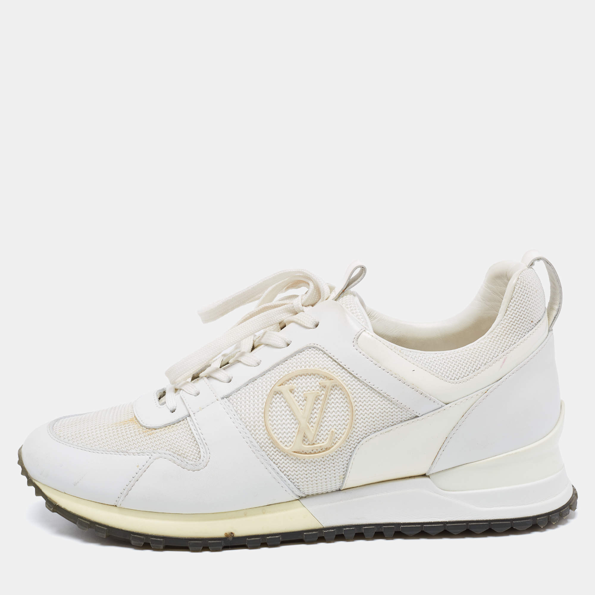 Louis Vuitton White Mesh and Leather Run Away Low-Top Sneakers Size 38.5