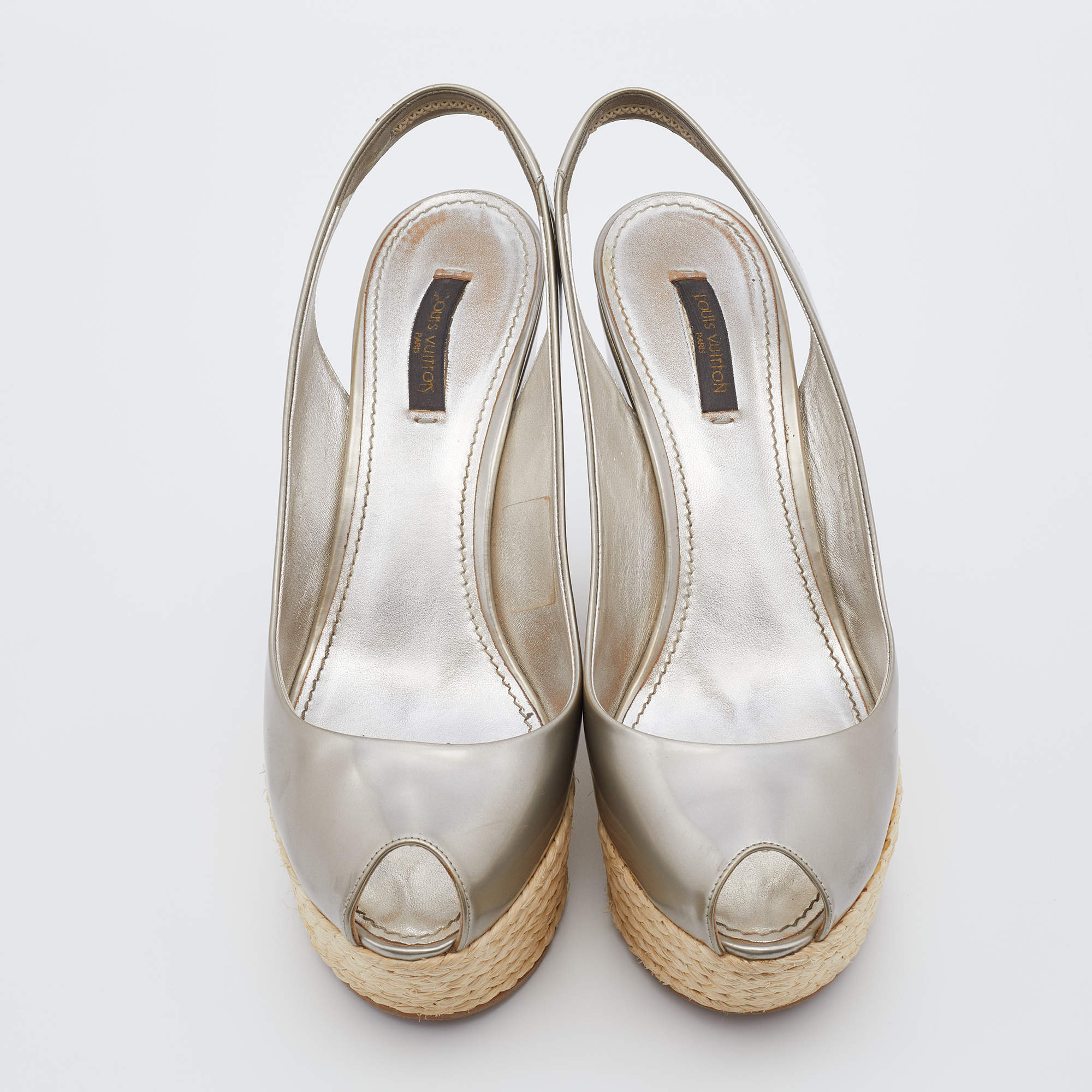 Louis Vuitton espadrille platform clogs white leather strap wedges sandals  $1800