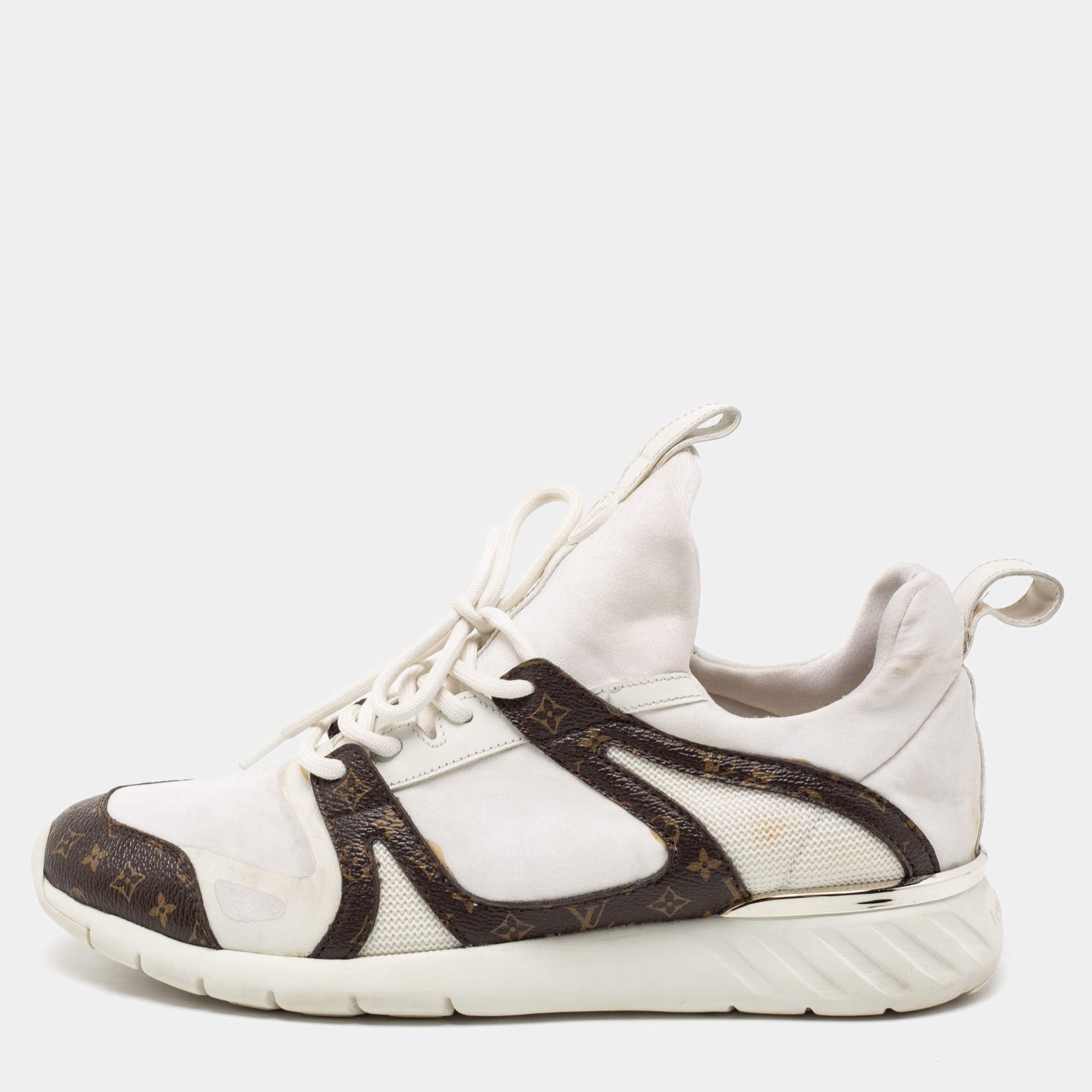 Louis Vuitton White Knit Fabric And Leather Aftergame Lace Up Sneakers Size 40