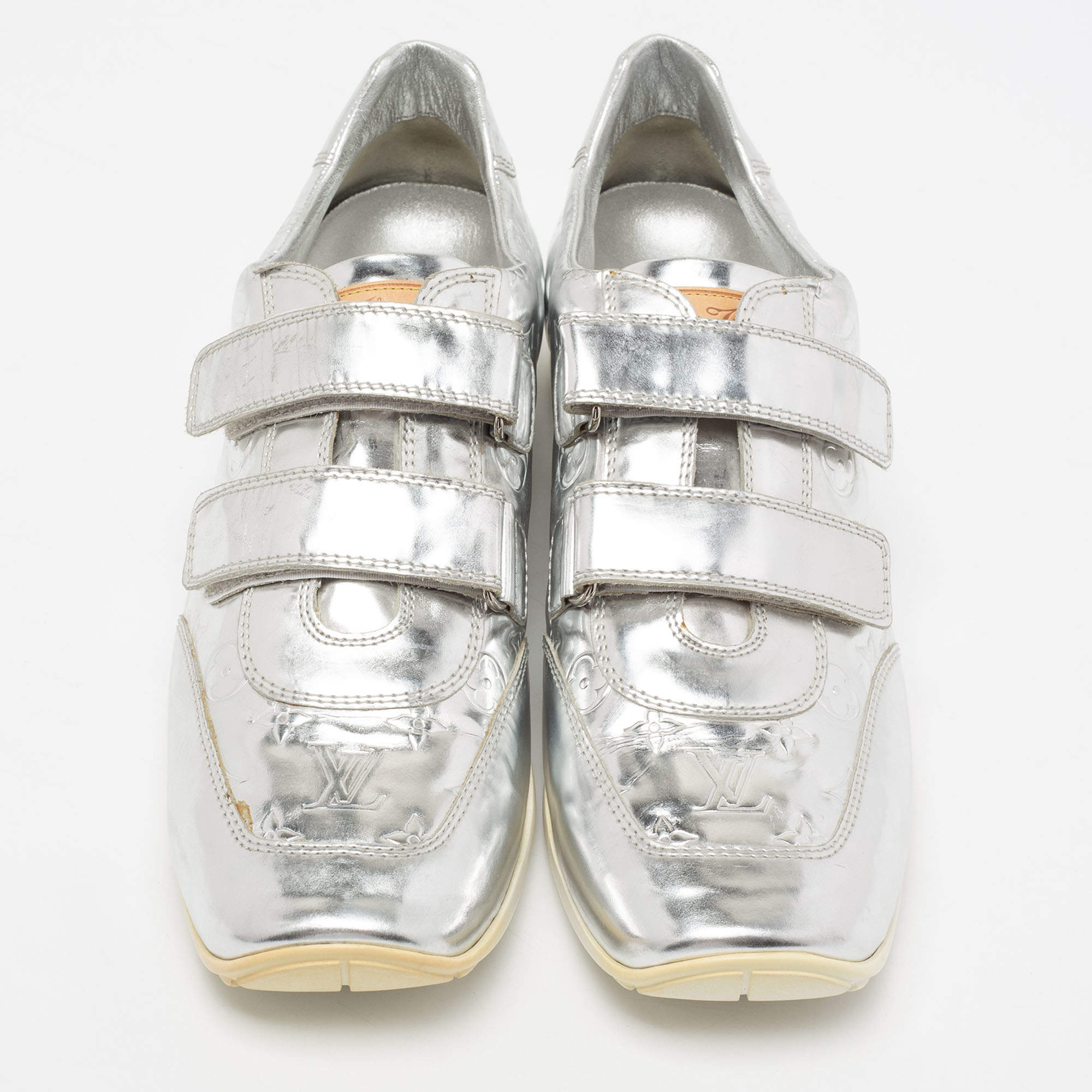 Louis Vuitton Metallic Silver Monogram Mirror Tennis Sneakers Size 38.5  Louis Vuitton | The Luxury Closet