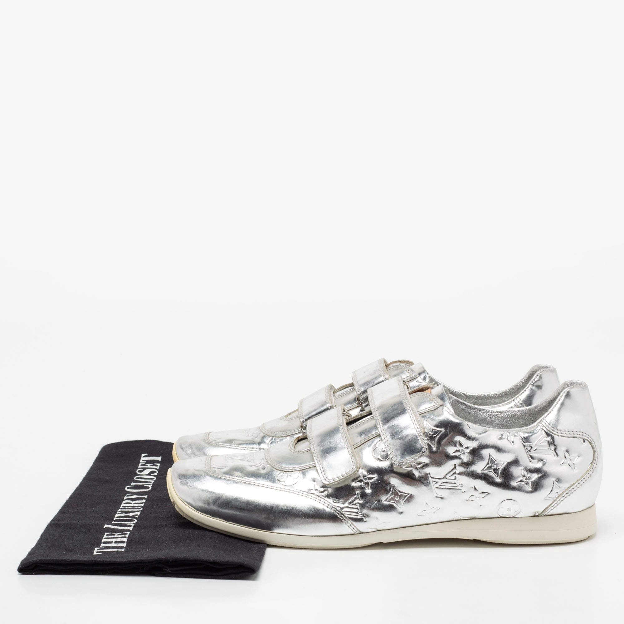 Louis Vuitton Metallic Silver Monogram Leather Mirror Tennis Low