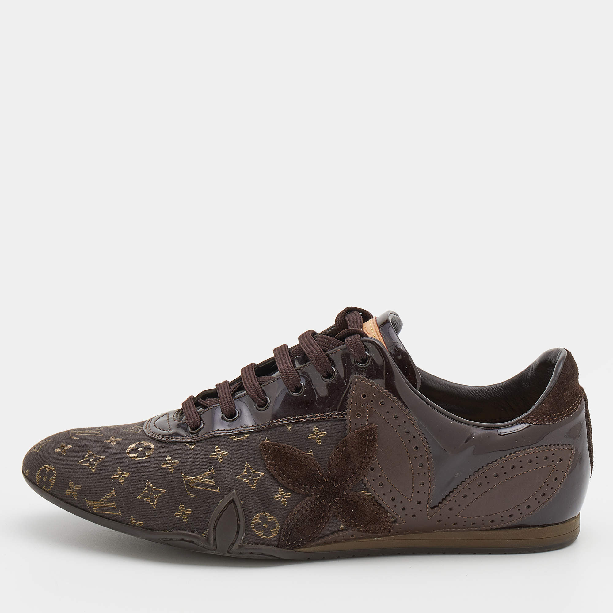 مملوكة مسبقًا Louis Vuitton Brown Monogram Idylle And Leather Salsa Low Top Sneakers Size 38