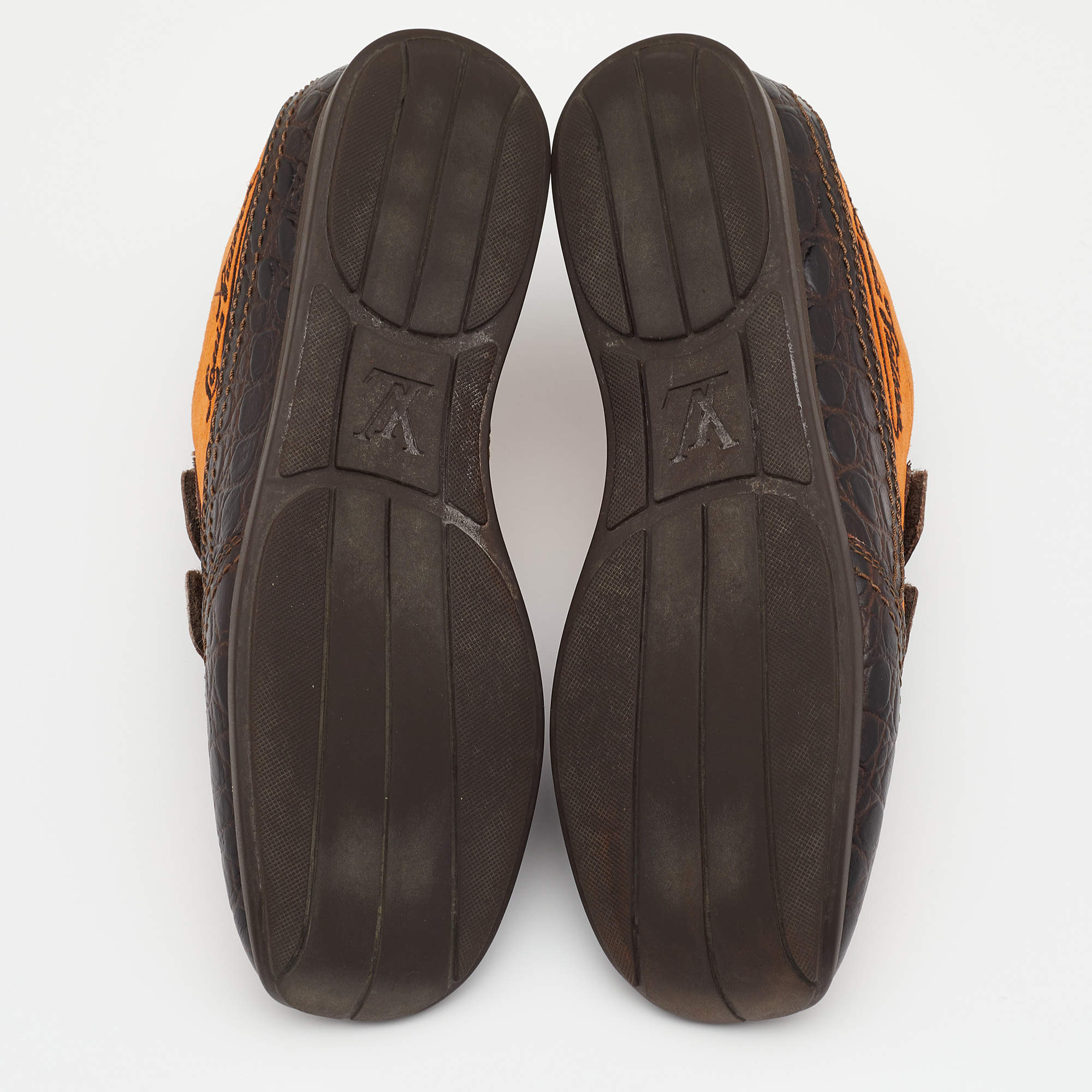 Louis Vuitton Dark Brown/Orange Crocodile Leather And Suede Low Top Sneakers  Size 36 Louis Vuitton