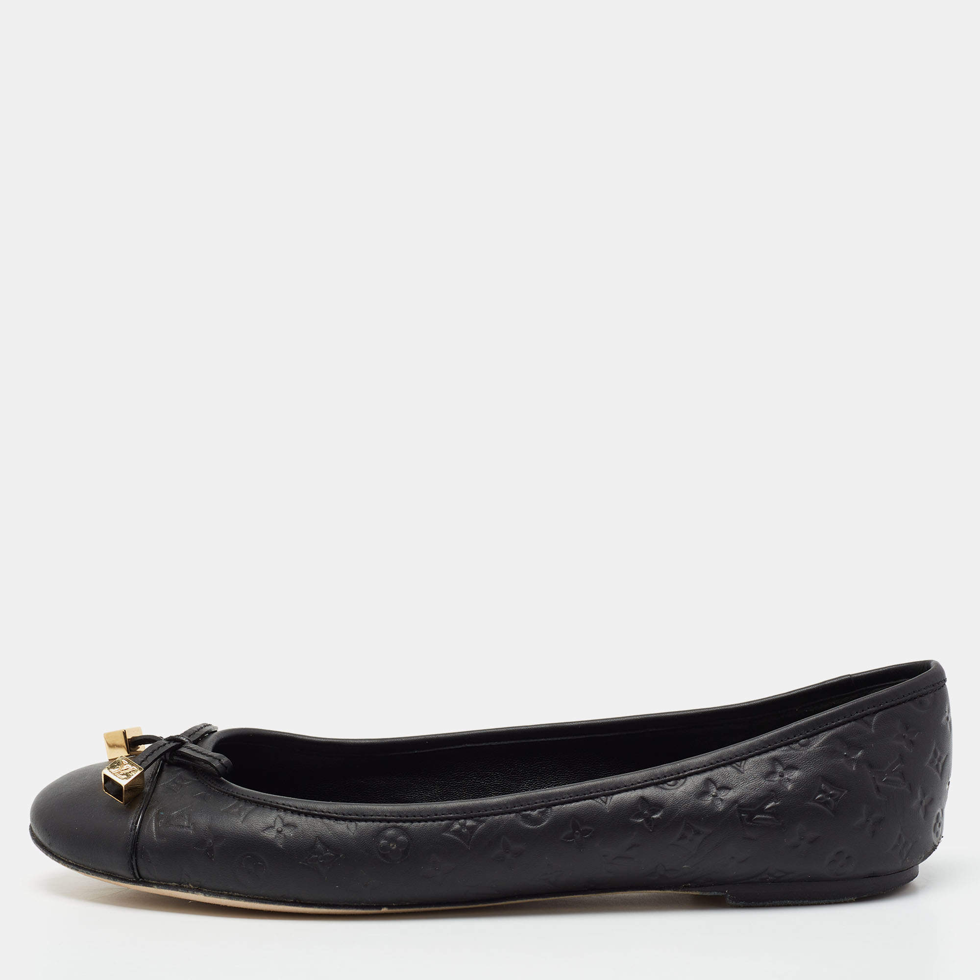 Pre Owned Louis Vuitton Black Monogram Embossed Leather Debbie Bow Ballet Flats Size 41