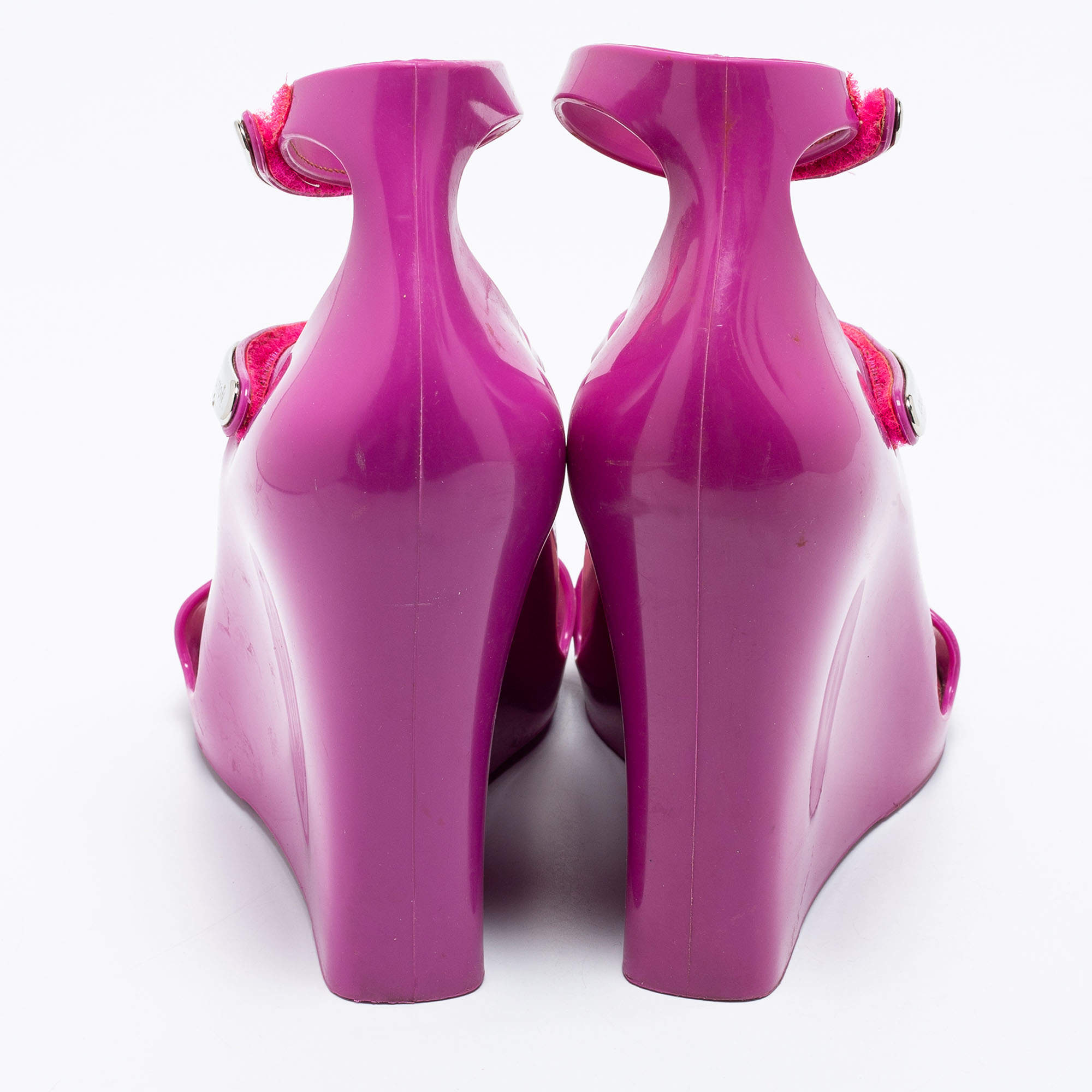 Louis Vuitton Purple Rubber Ankle-Strap Wedge Sandals
