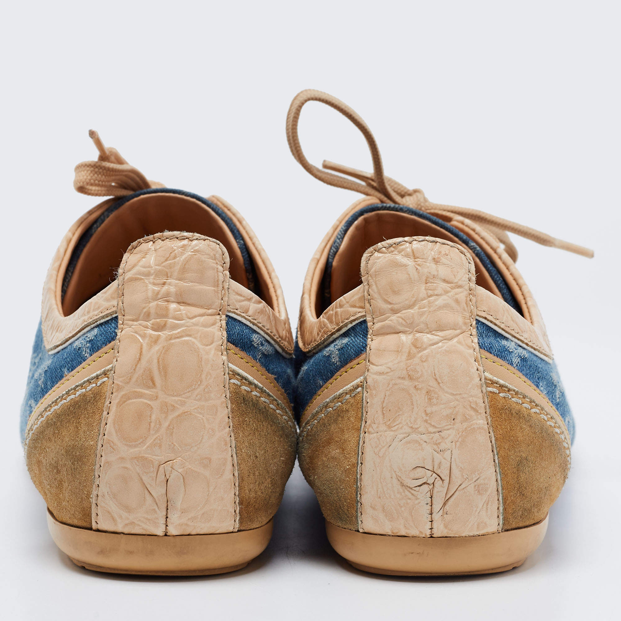 Louis Vuitton Blue/Beige Monogram Denim and Crocodile Impulsion Sneakers  Size 37.5 Louis Vuitton