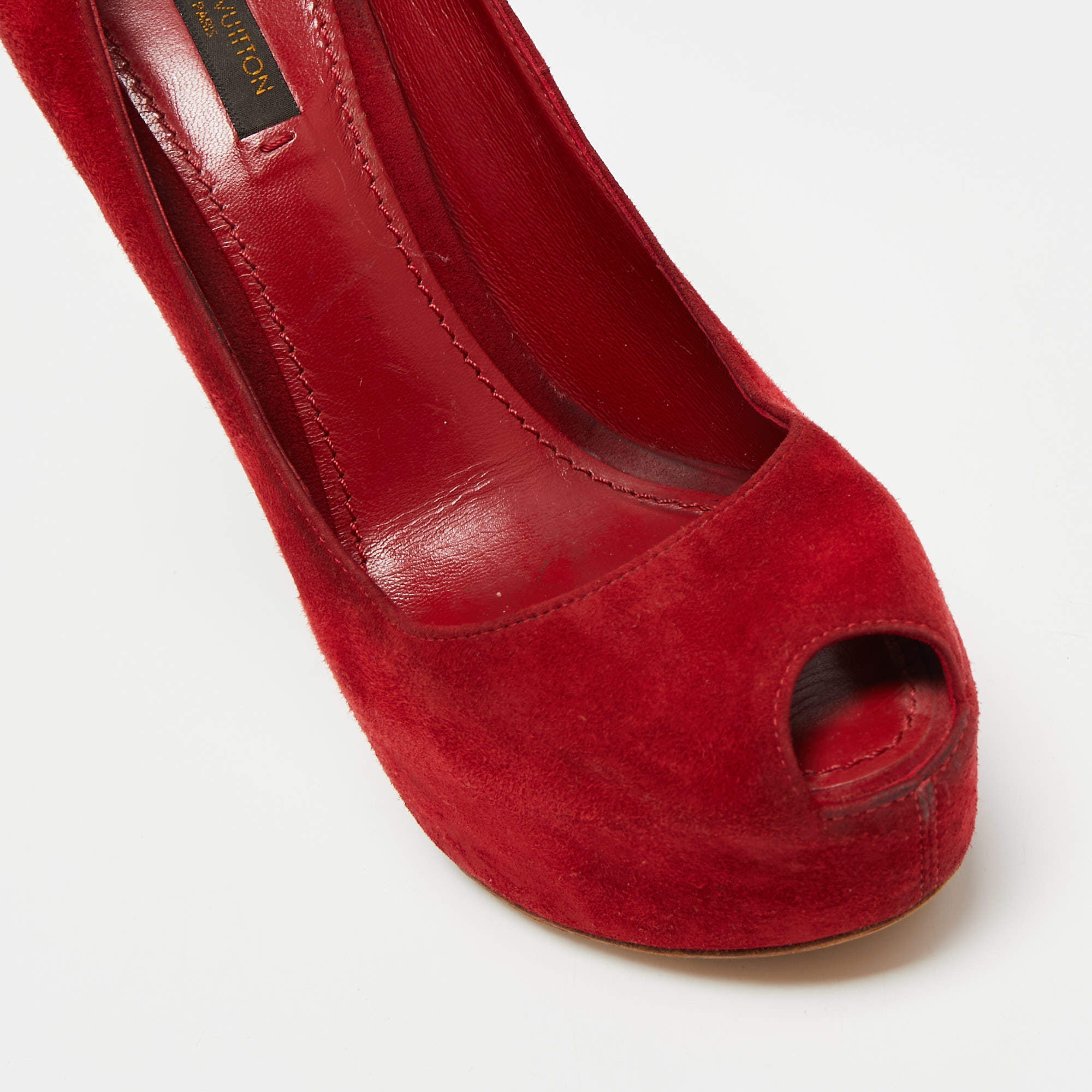 Authentic Louis Vuitton Red Suede Leather Pumps Shoes Size 37