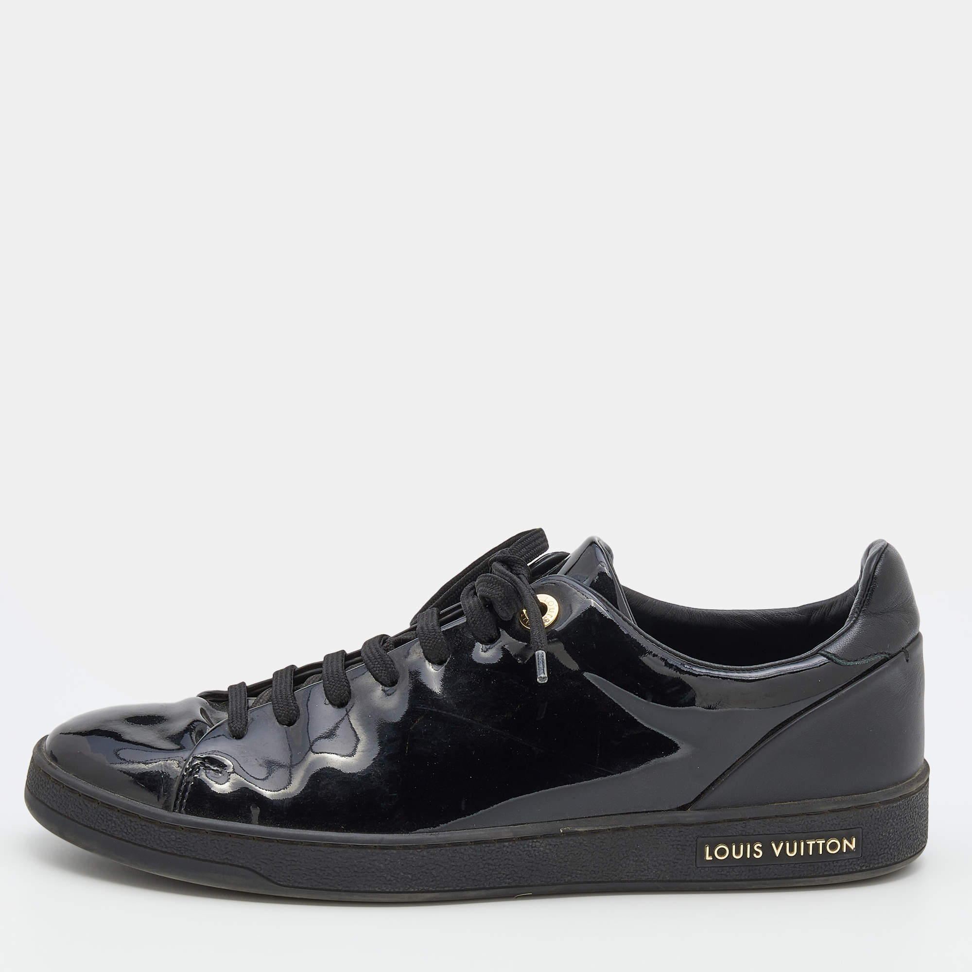 Louis Vuitton Black Patent Leather Frontrow Low Top Lace Up Sneakers ...