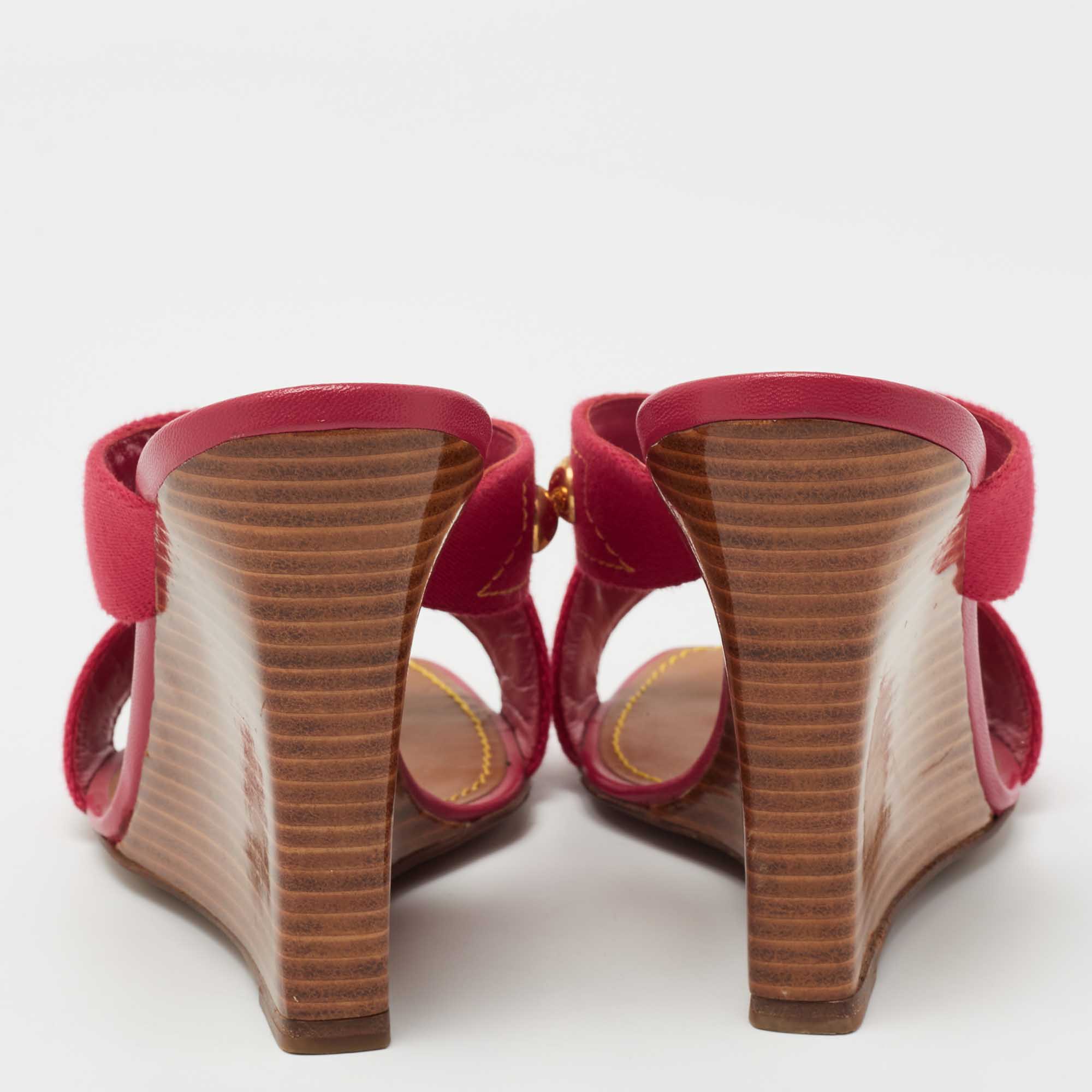 Louis Vuitton Red Canvas Crisscross Wedge Sandals Size 37 Louis Vuitton