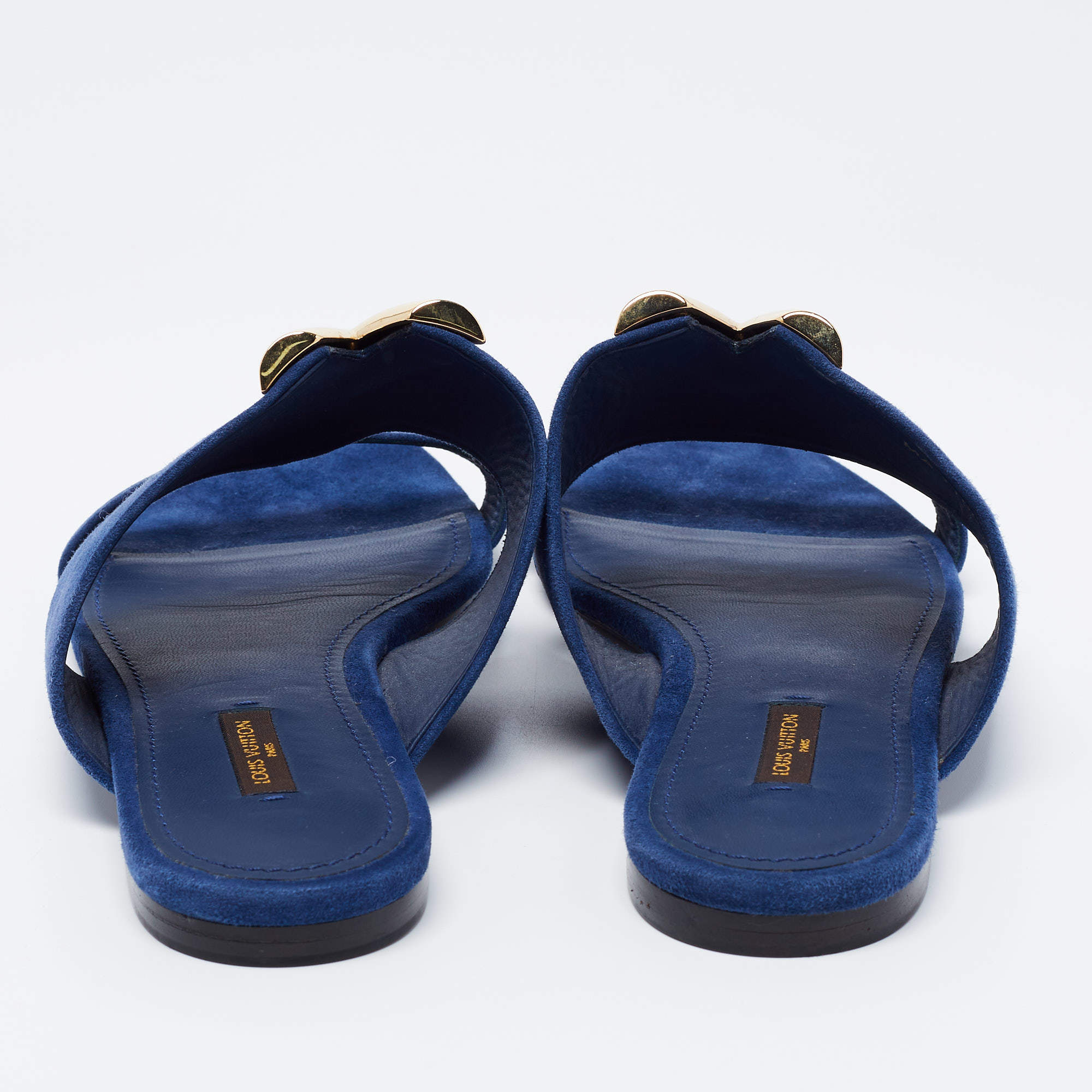 Louis Vuitton Blue Suede V logo Slide Sandals Size 40 Louis Vuitton
