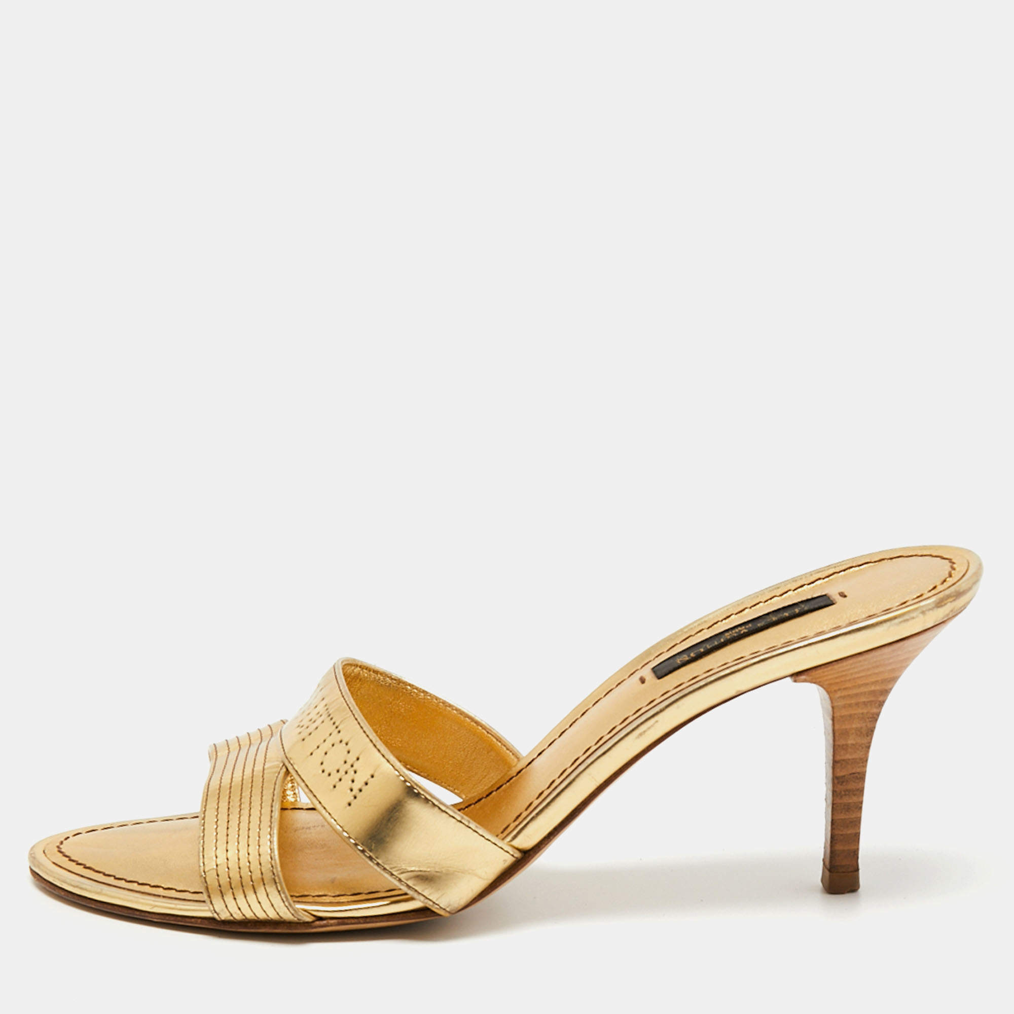 Louis Vuitton Gold  Leather Slide Sandals Size 38 