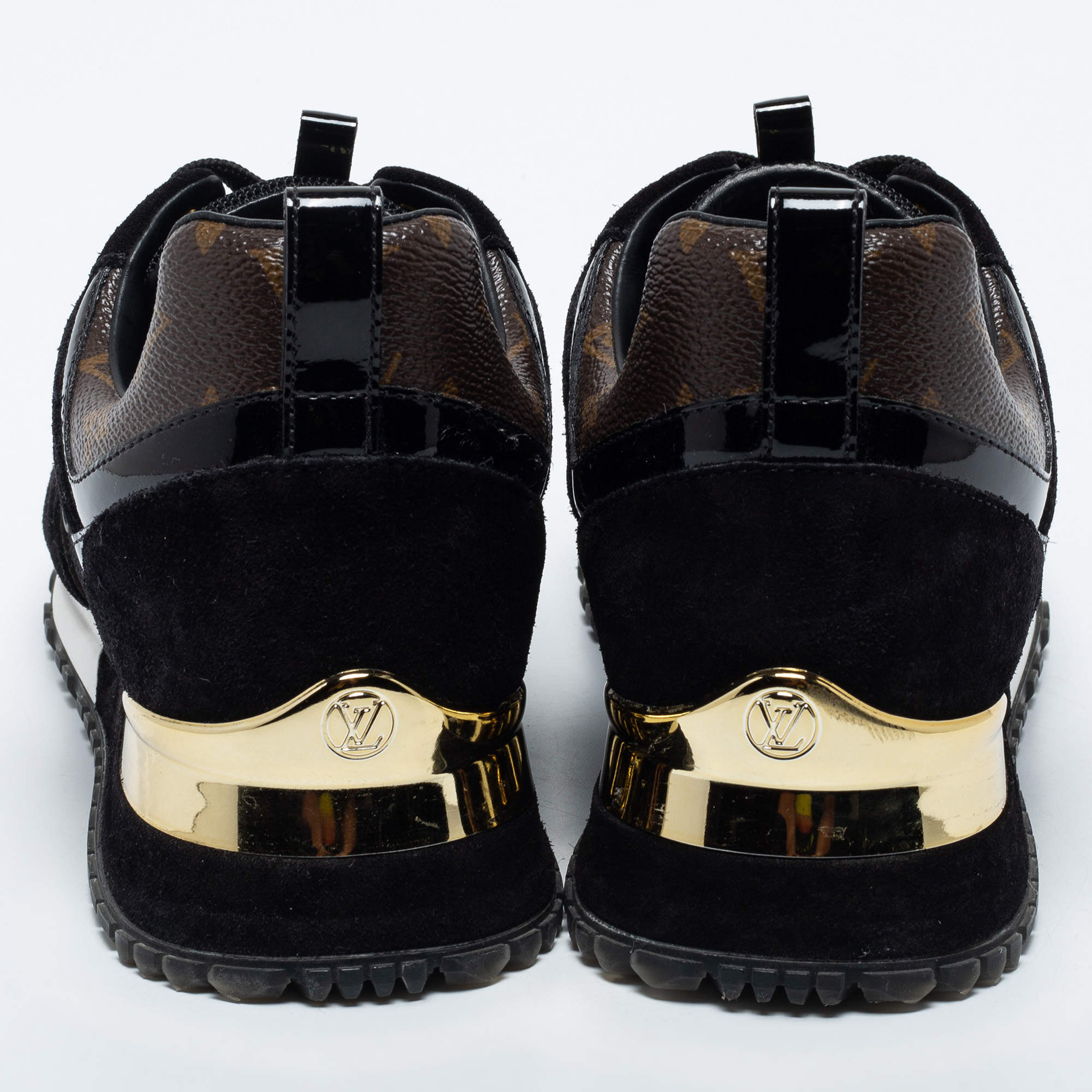 LOUIS VUITTON Suede Monogram Run Away Sneakers 37.5 Black 1251941