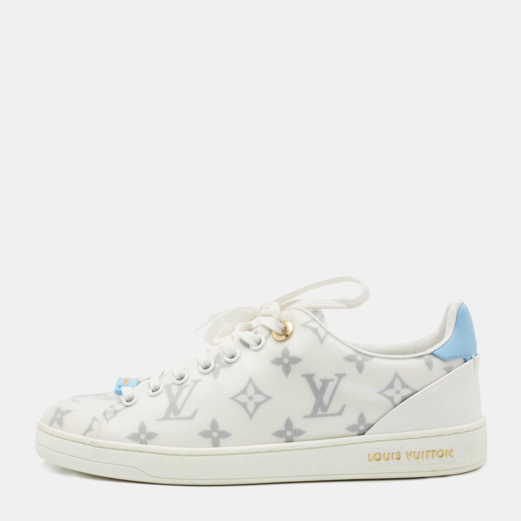 Louis Vuitton White/Blue Monogram Mesh and Leather Match Up Sneakers Size  37 Louis Vuitton