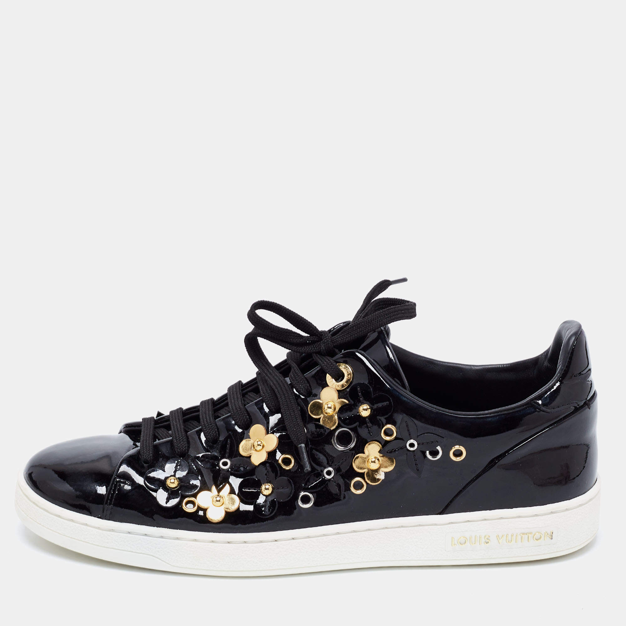 Louis Vuitton Black Leather Frontrow Sneakers Size 38.5