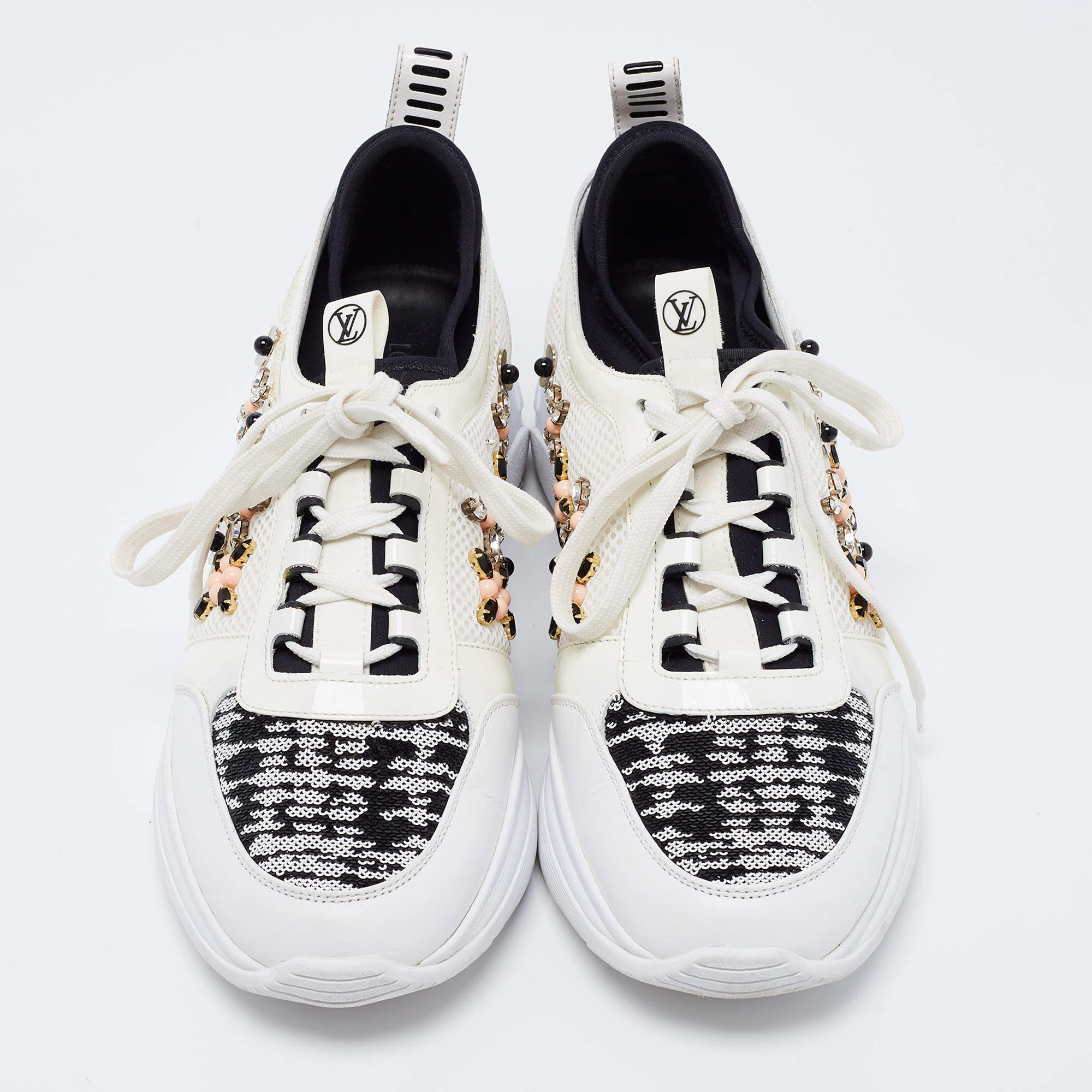 Louis Vuitton White Leather and Mesh Heat Embellished Sneakers Size 40  Louis Vuitton