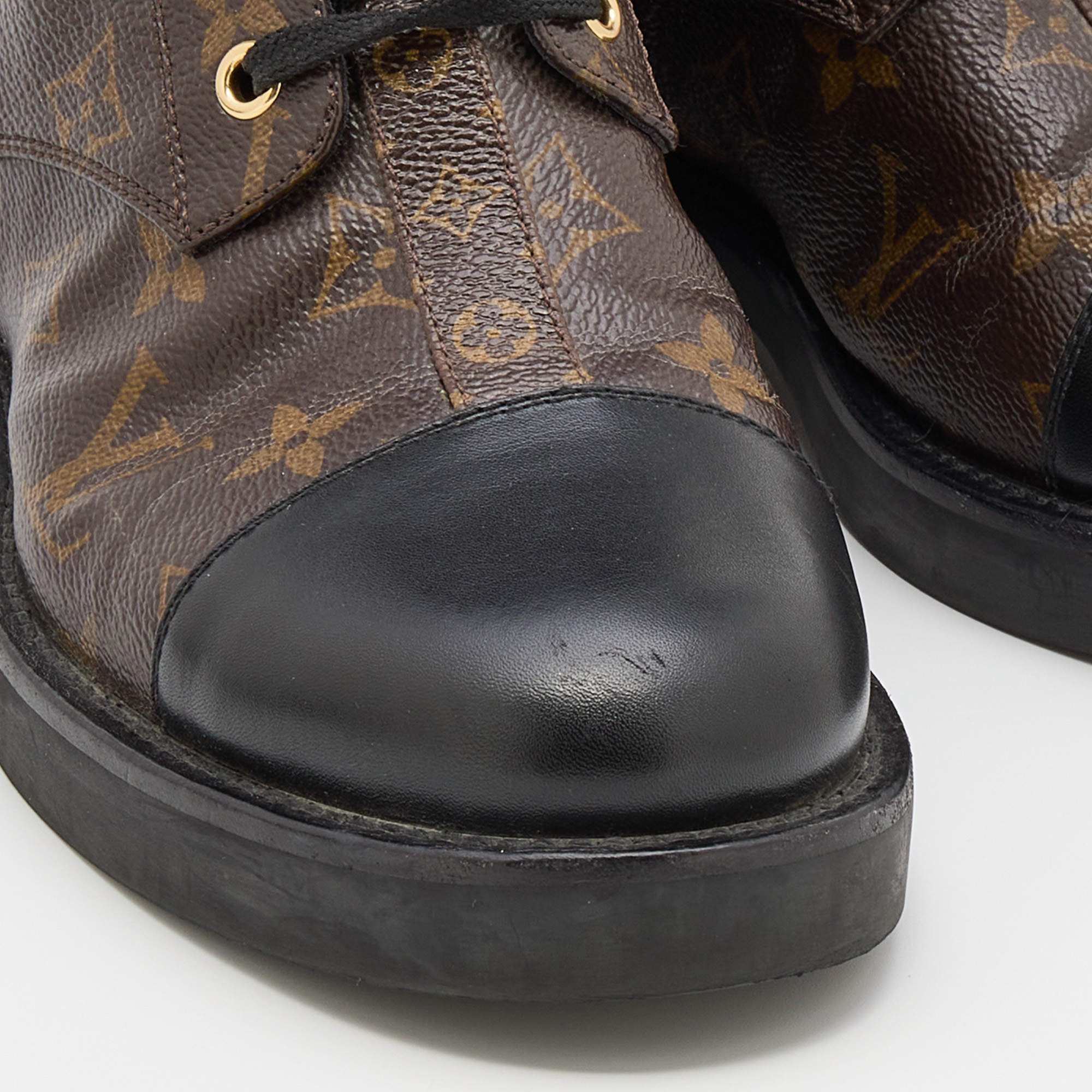 Louis Vuitton Black Leather And Monogram Canvas Wonderland Ranger Ankle  Length Combat Boots Size 38 Louis Vuitton