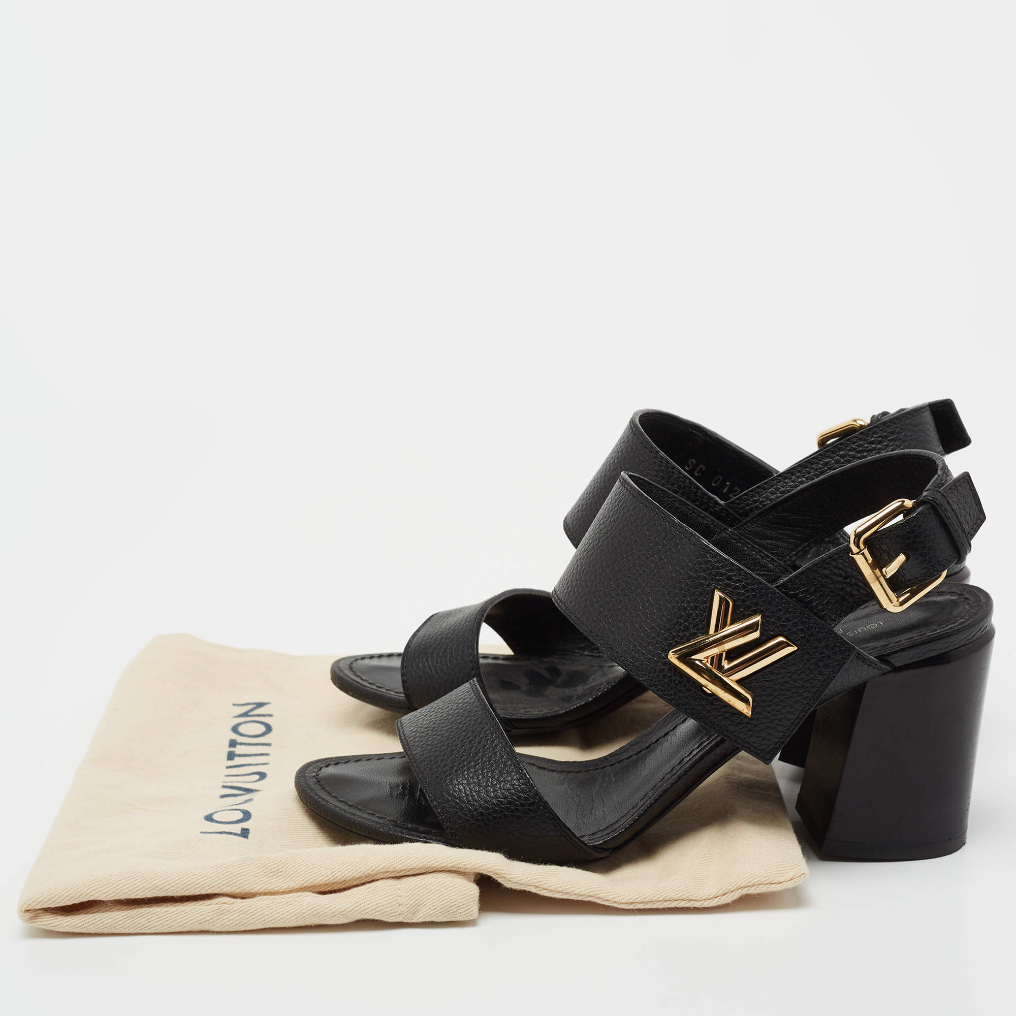 Louis Vuitton Black Leather Horizon Ankle Strap Sandals Size 36.5