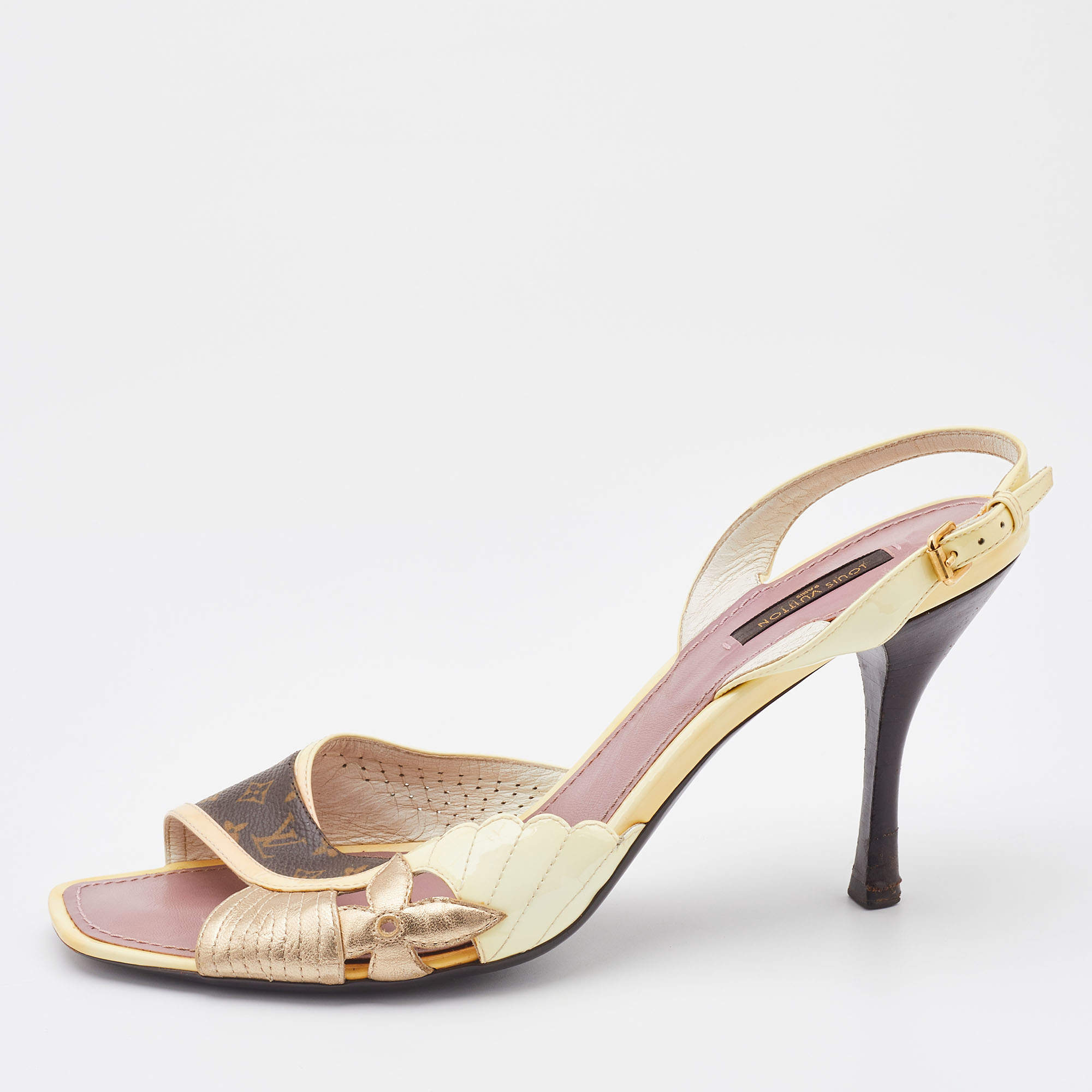 مملوكة مسبقًا Louis Vuitton Monogram Canvas and Patent Leather Slingback Sandals Size 41