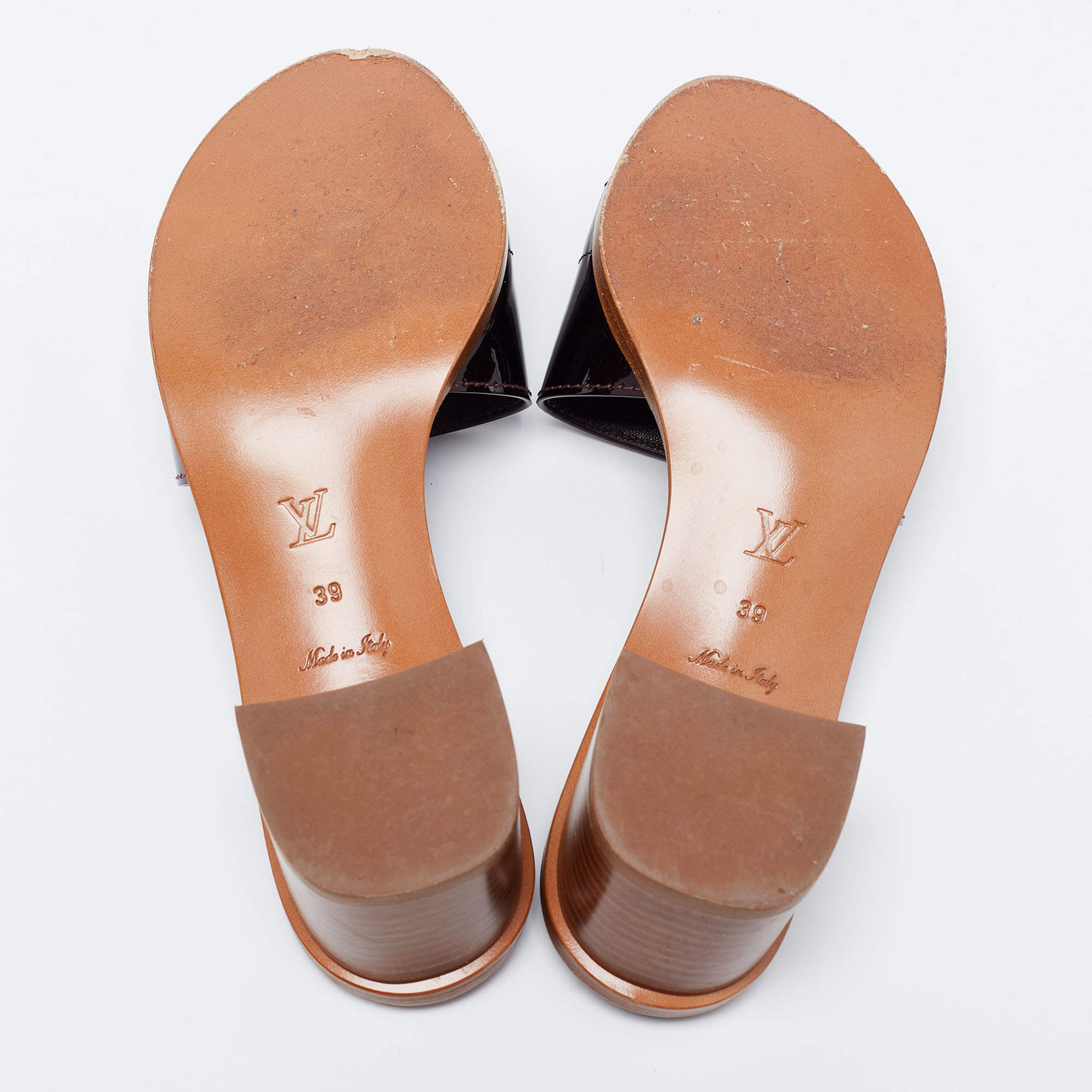 Louis Vuitton Burgundy Patent Leather Lockit Block Heel Slide Sandals Size  39 Louis Vuitton