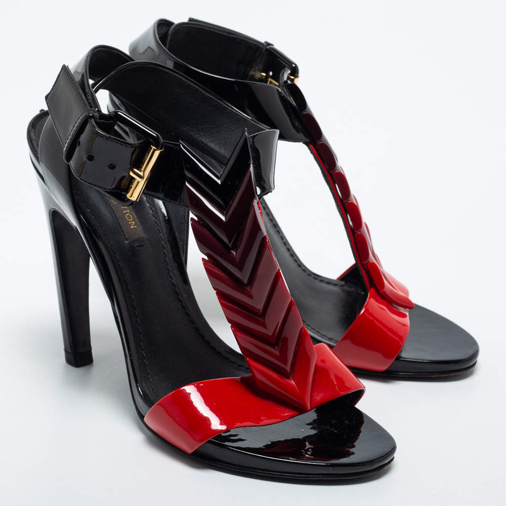 Louis Vuitton Red/Black Patent Leather Ankle Strap Sandals Size 36