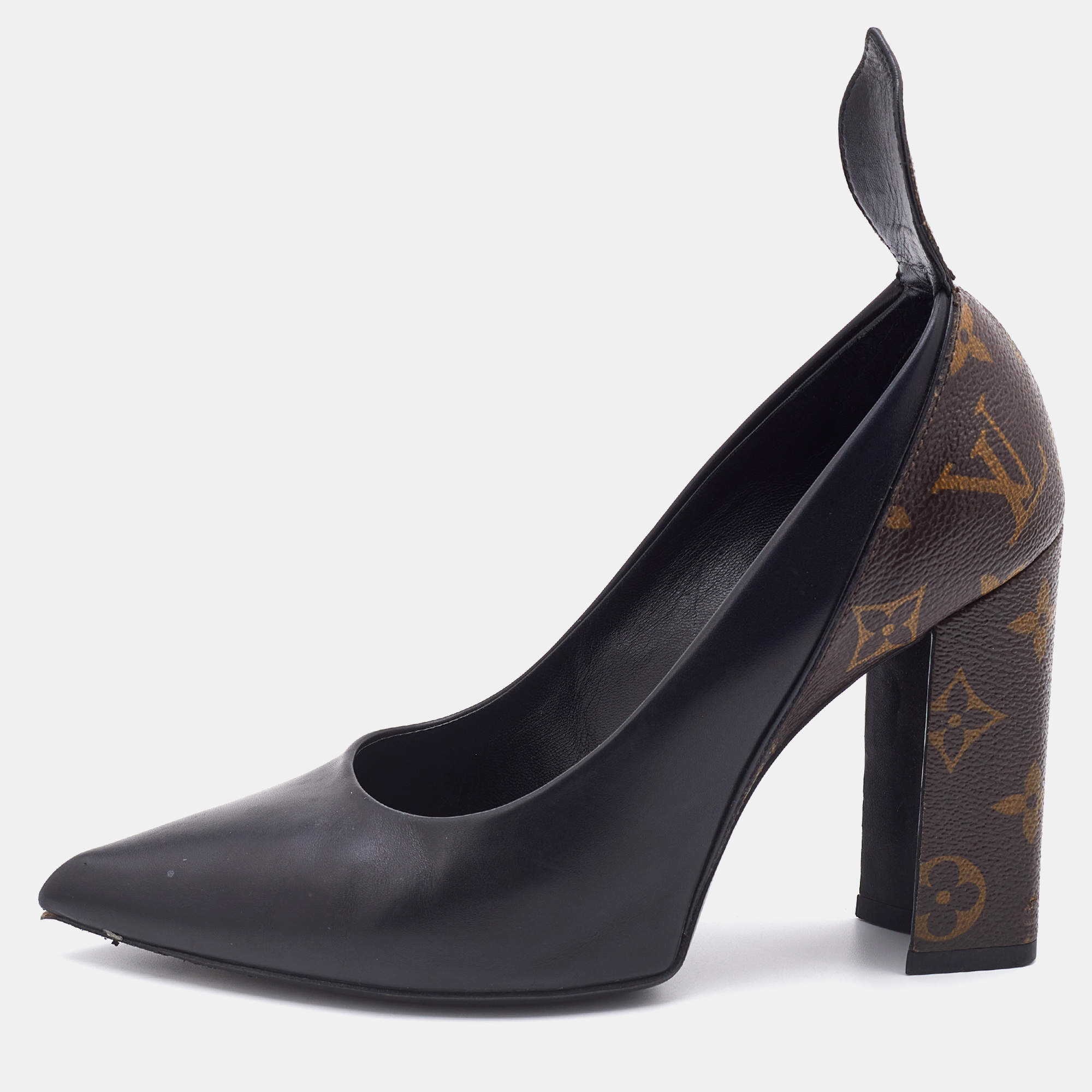 Louis Vuitton Black Leather and Monogram Canvas Rodeo Queen Pumps Size 36