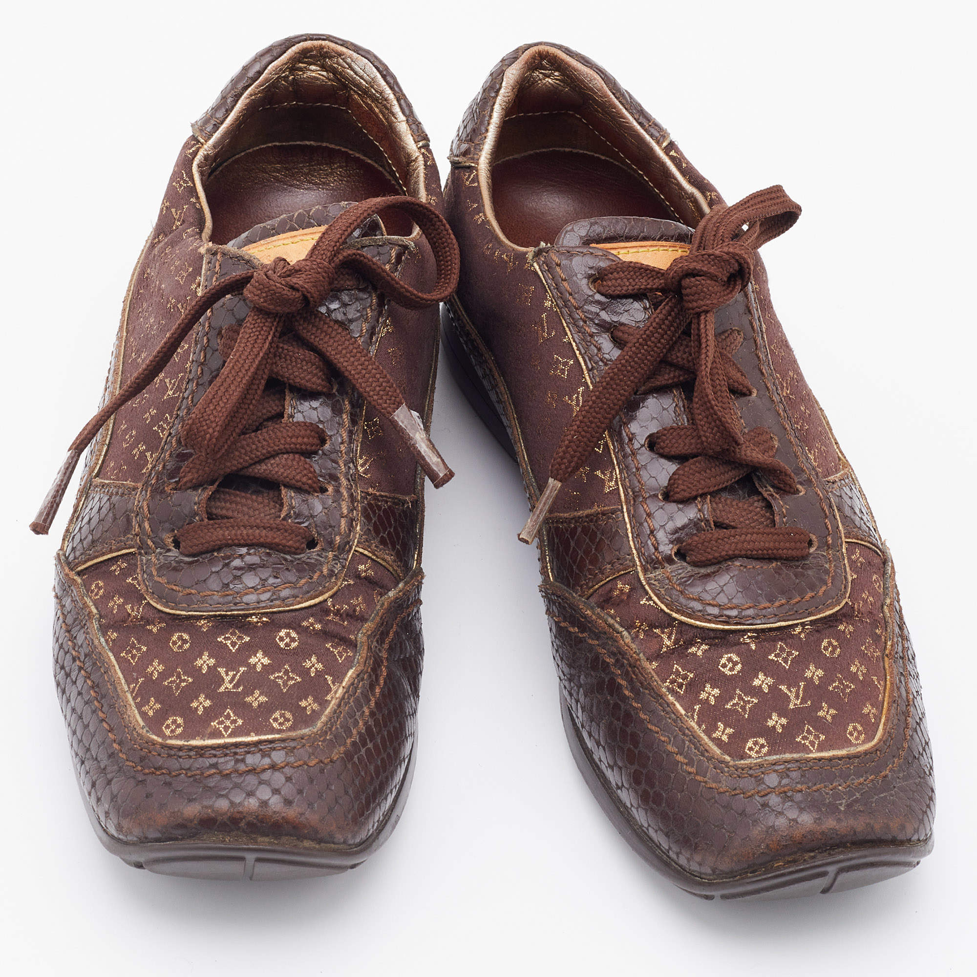 Louis Vuitton Monogram Fabric and Python Embossed Leather Low Top Sneakers  Size 37 Louis Vuitton