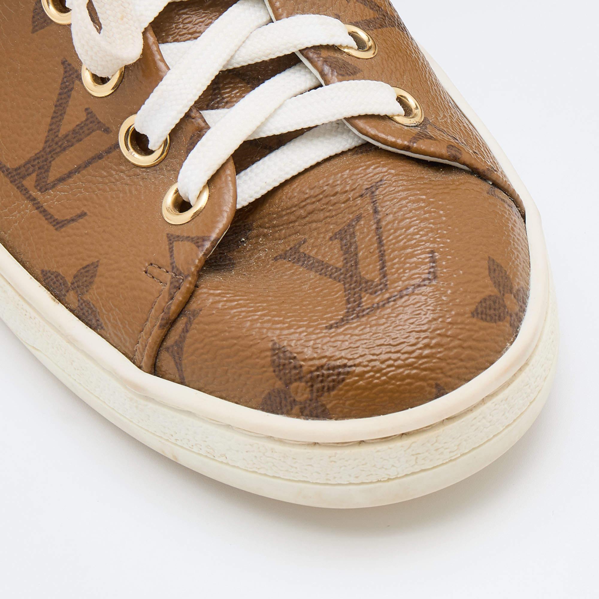 Louis Vuitton Monogram Reverse Coated Canvas Frontrow Sneakers Size 8.5/39  - Yoogi's Closet