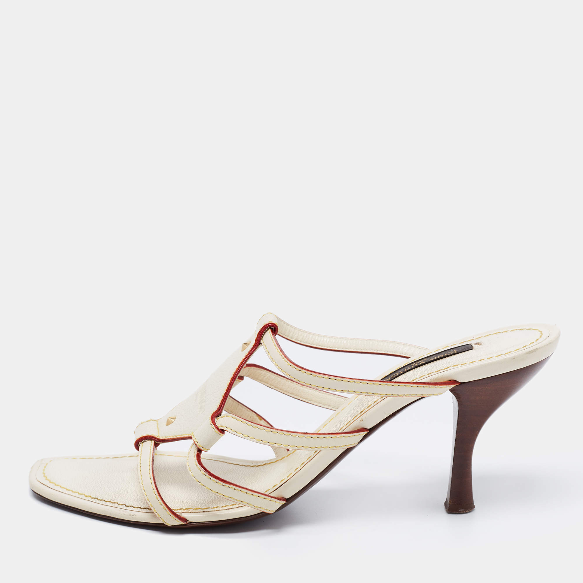 Louis Vuitton Cream Leather Side Sandals Size 36.5