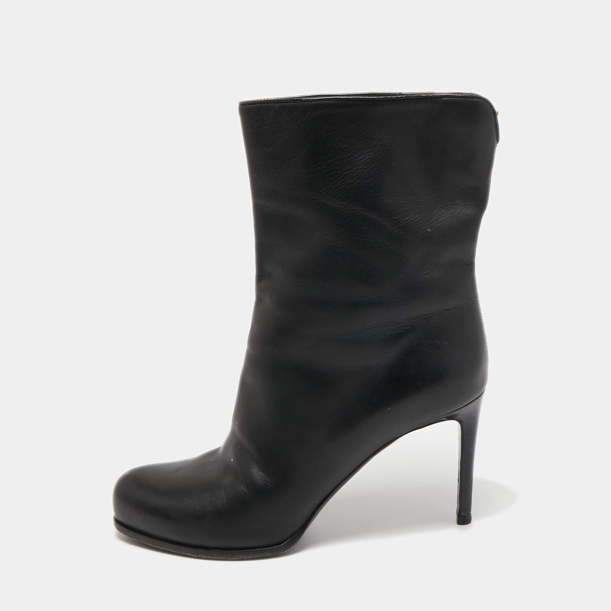 Pre Owned Louis Vuitton Black Leather Ankle Booties Size 38