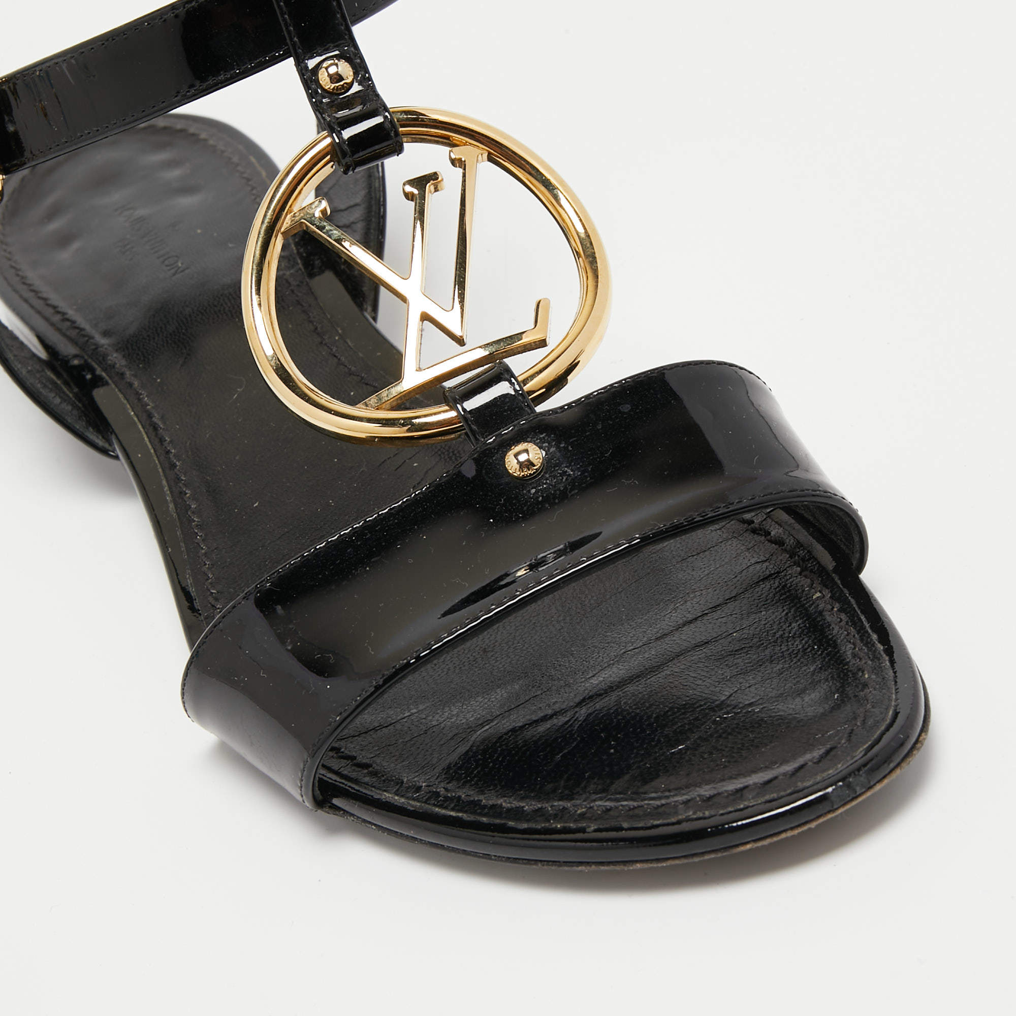 Louis Vuitton Pink Patent Leather/Snakeskin Sunseeker Flat Sandal