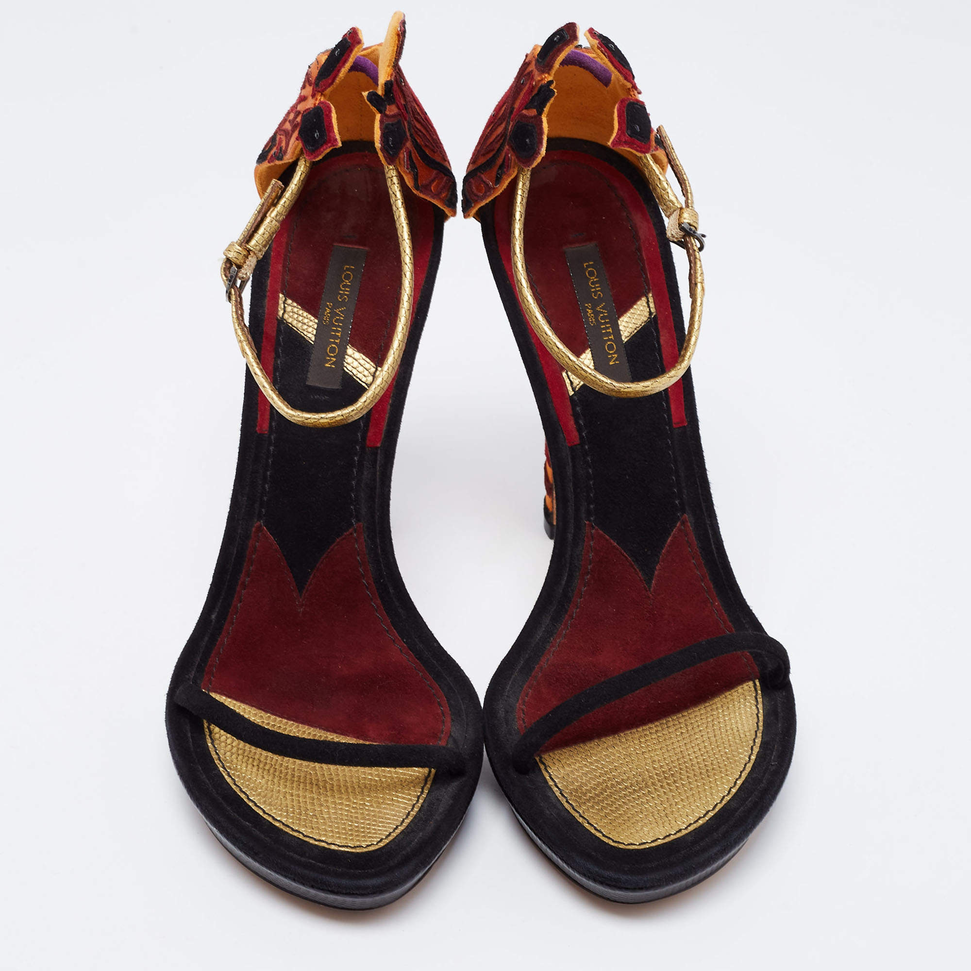 Louis Vuitton Multicolor Satin and Suede Platform Ankle Strap Sandals Size  39 Louis Vuitton | The Luxury Closet