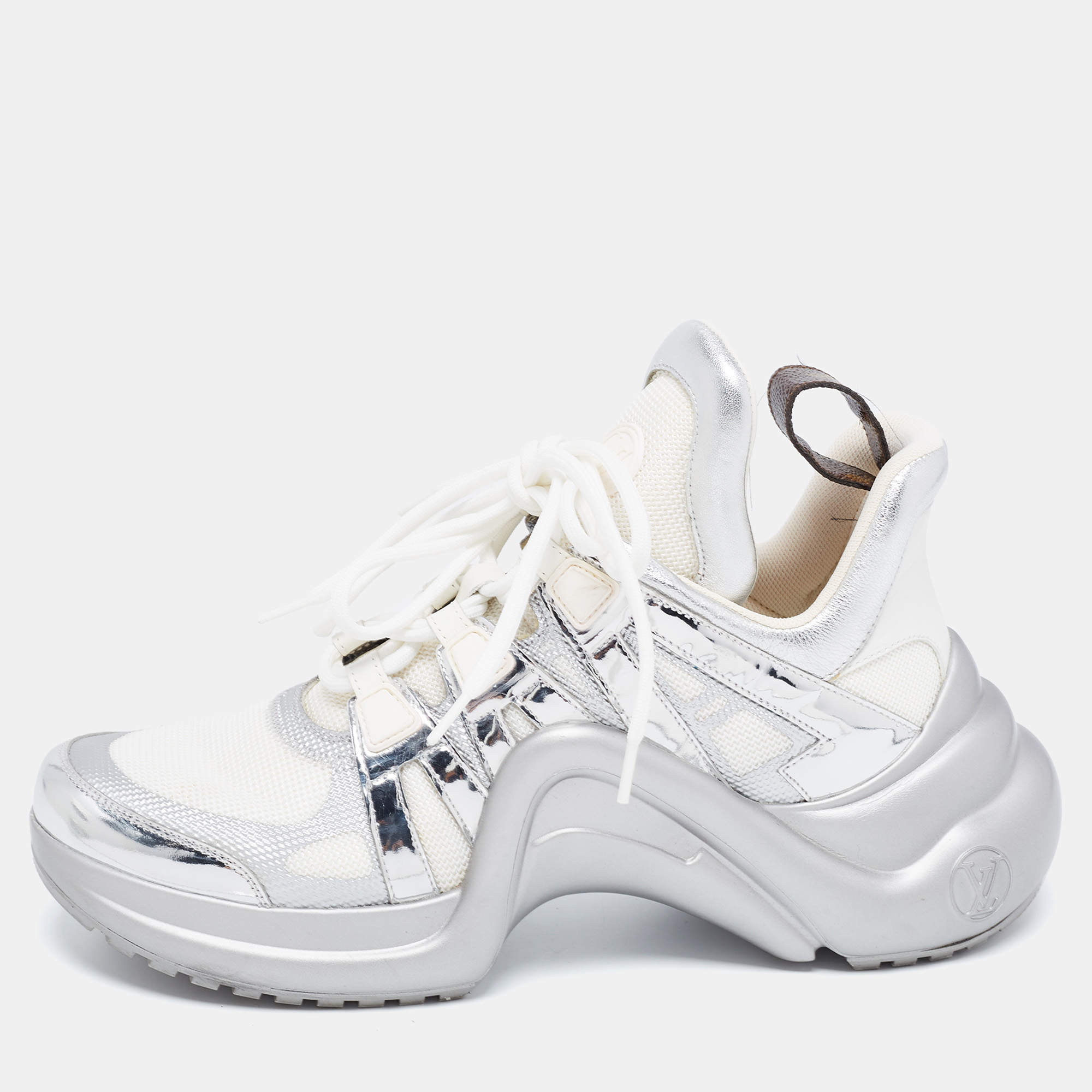 Louis Vuitton Silver/White Leather and Mesh Archlight Sneakers Size 40