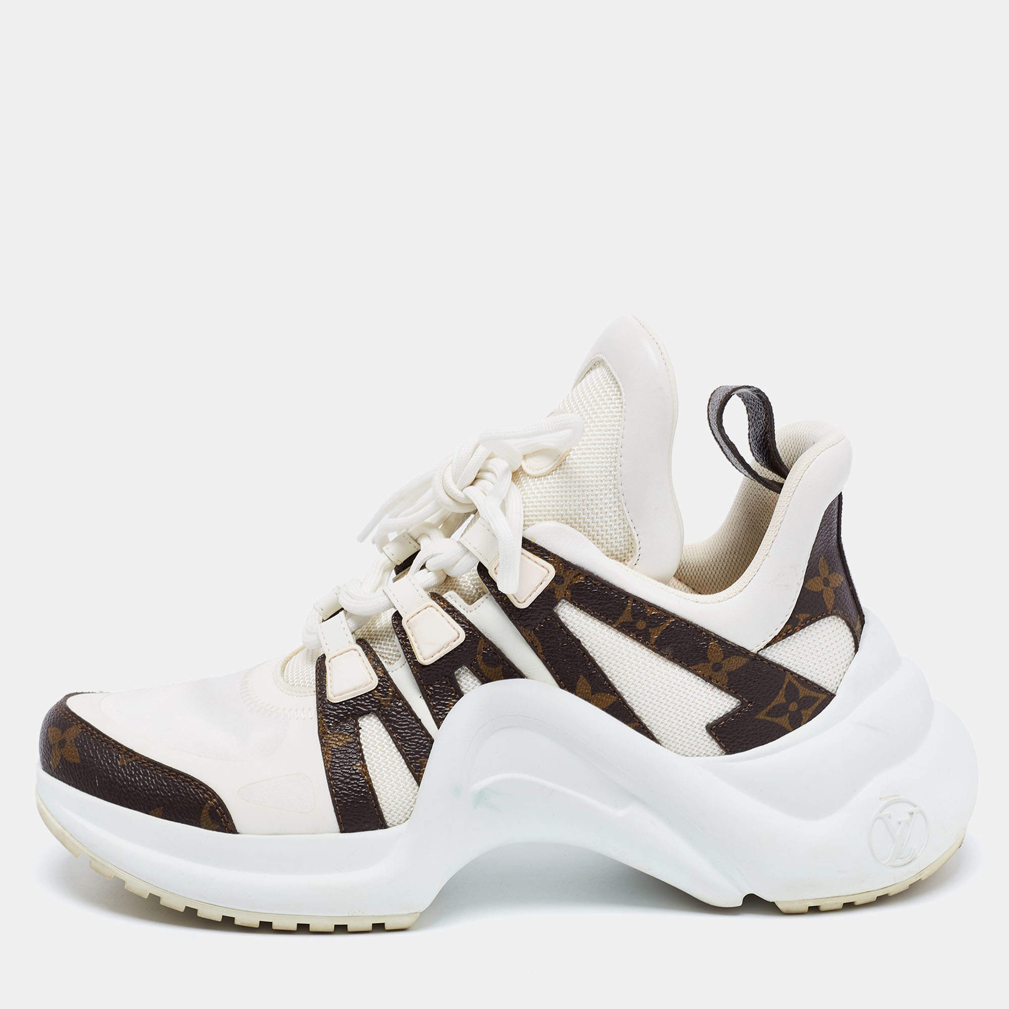 Louis Vuitton White/Brown Mesh, Leather and Monogram Canvas Archlight Sneakers Size 40
