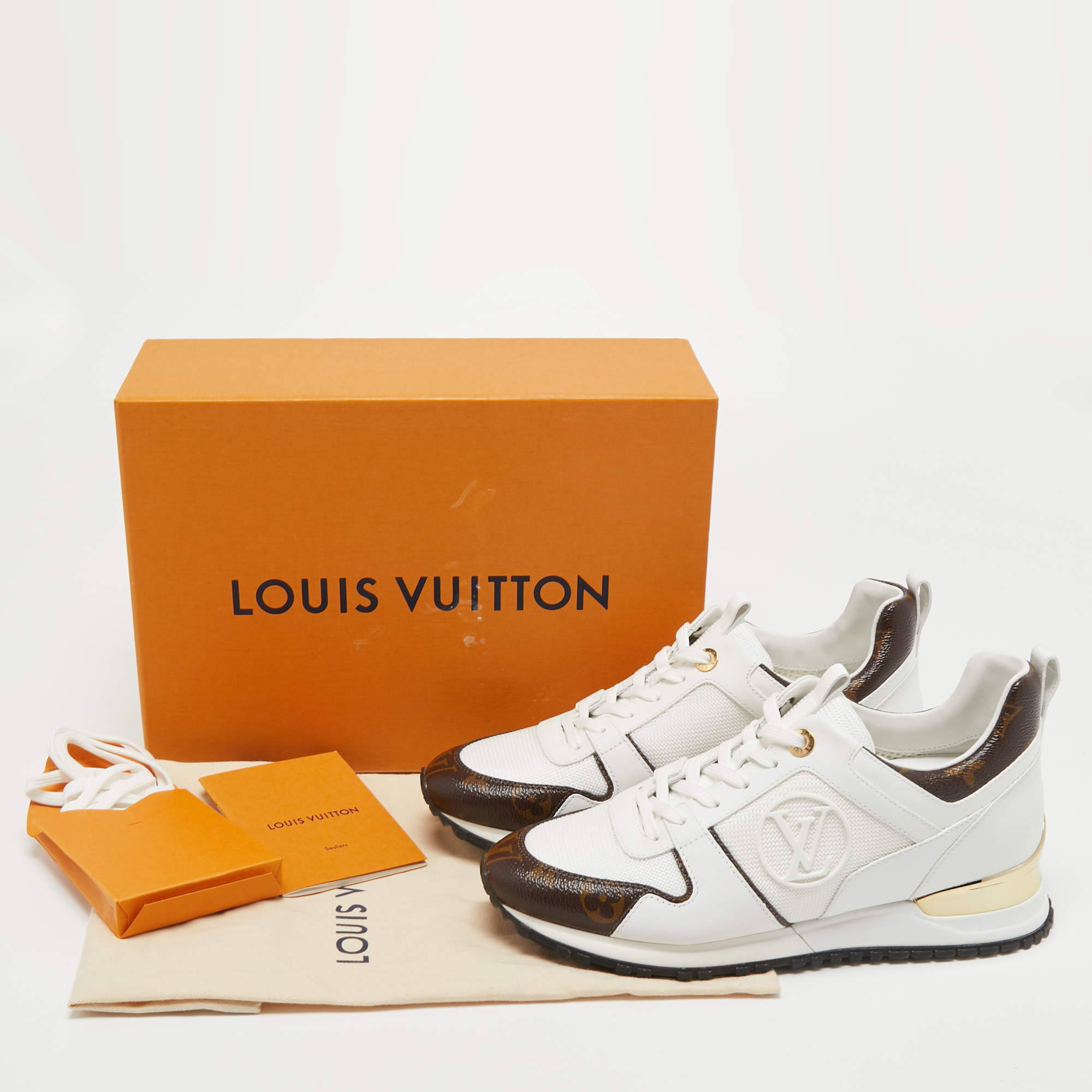 Louis Vuitton White/Brown Leather and Mesh Run Away Sneakers Size