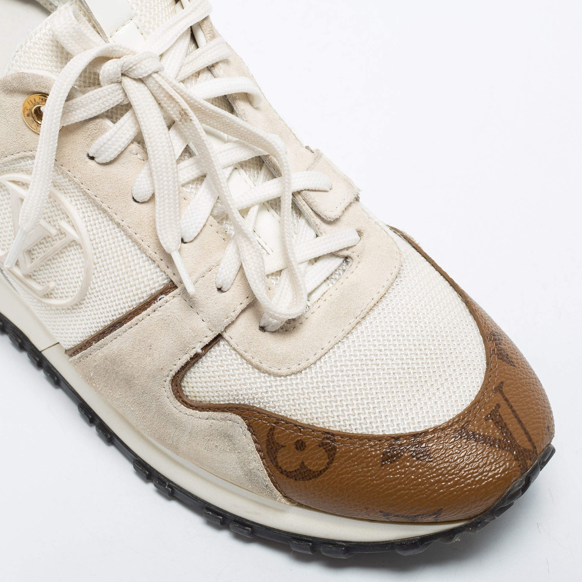 Louis Vuitton White/Brown Patent Leather, Suede, Mesh and Monogram Canvas  Run Away Sneakers Size 39 Louis Vuitton