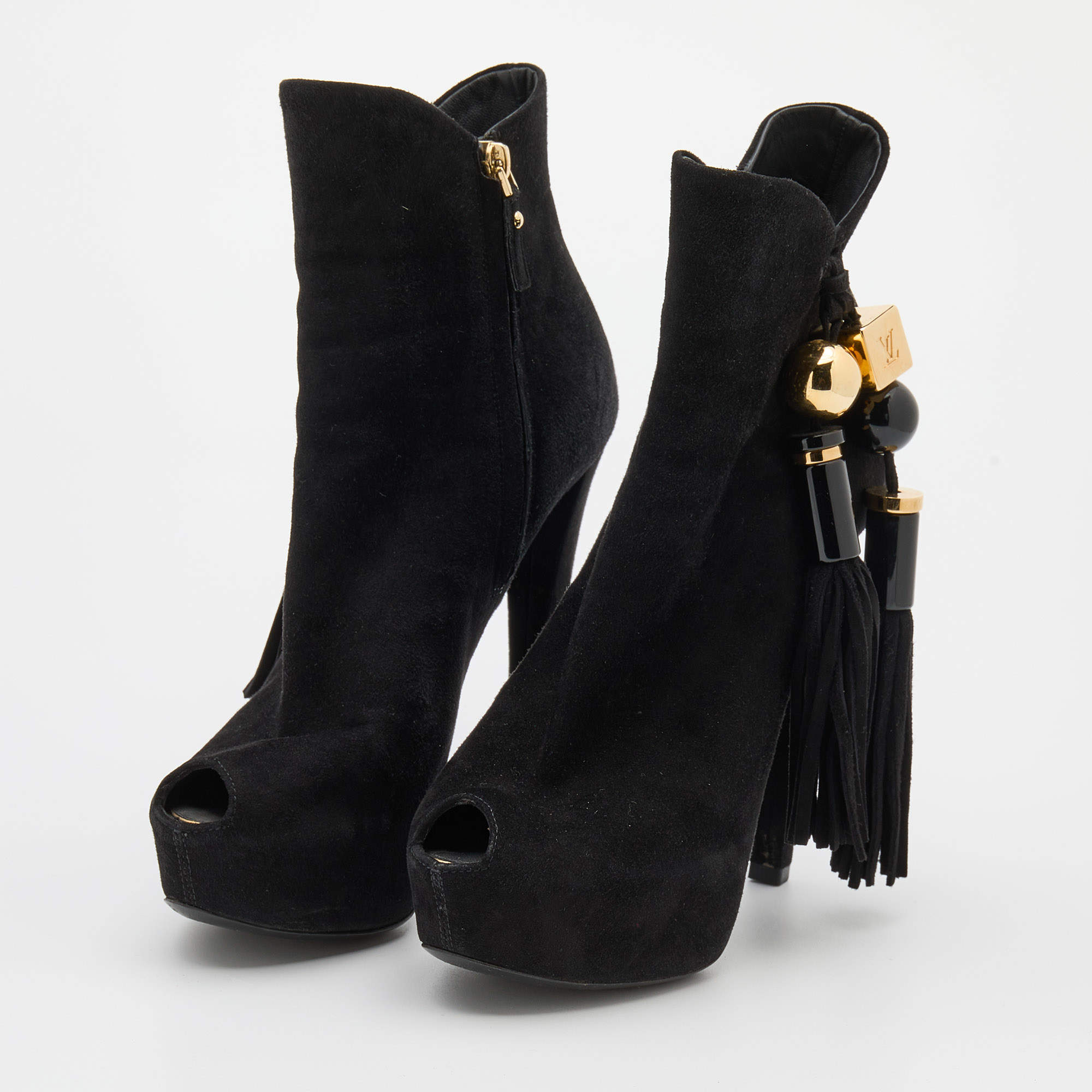 Louis Vuitton Black Suede Platform Open-Toe High Sea Booties Size 8/38.5 -  Yoogi's Closet