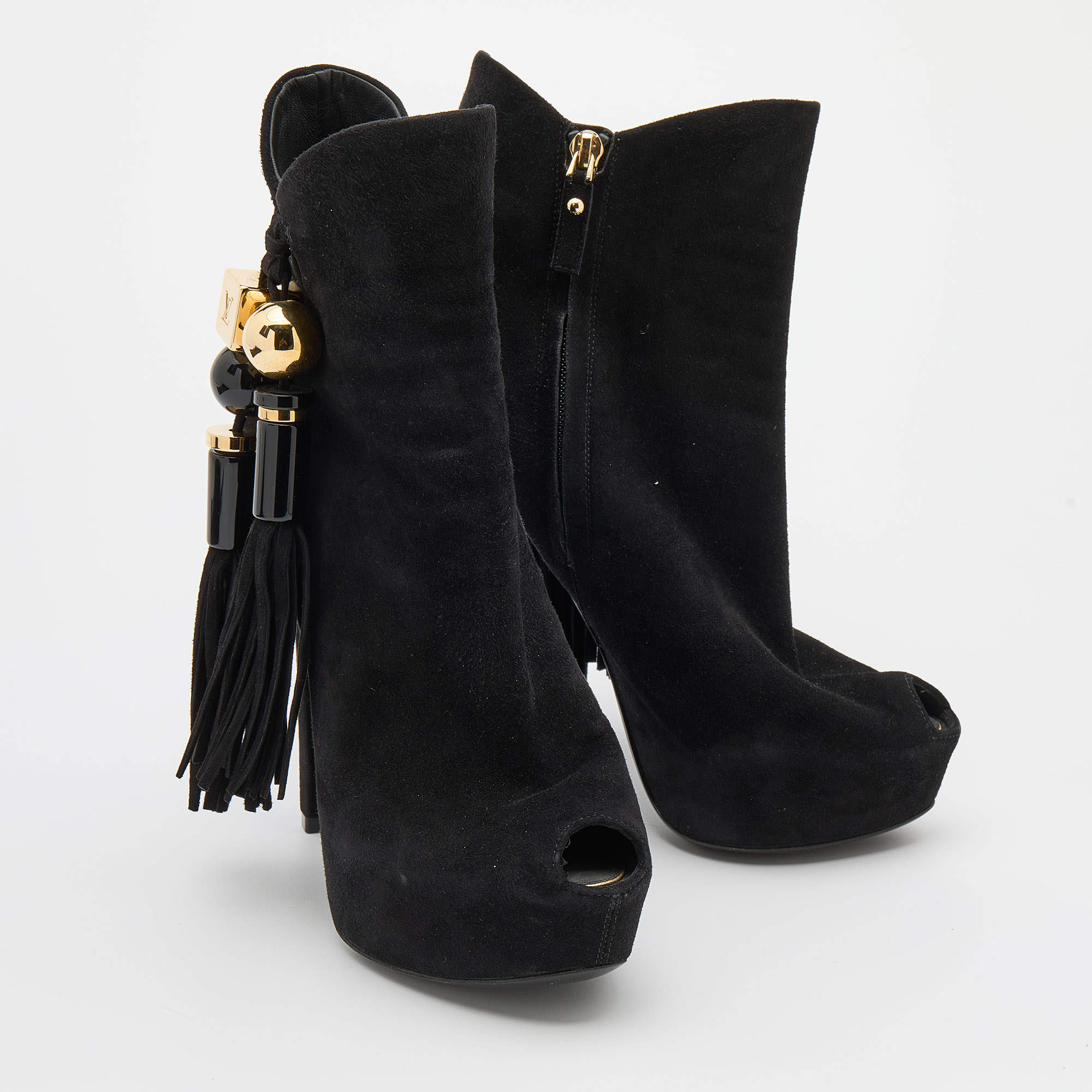 Louis Vuitton Black Suede and Leather Peep Toe Booties
