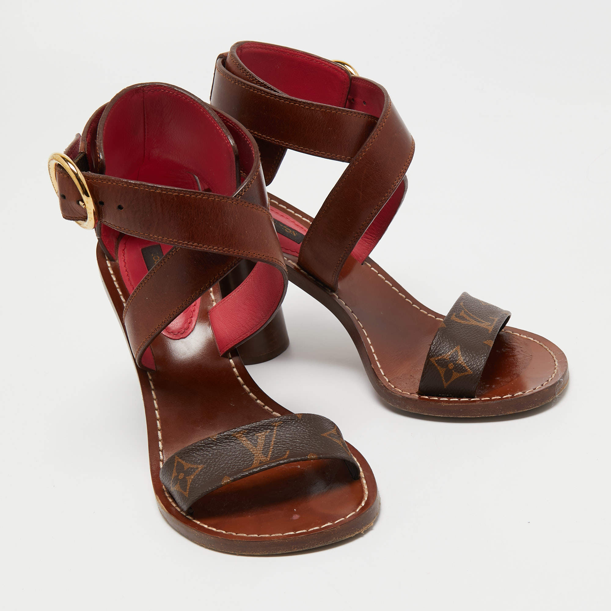 Louis Vuitton Brown Monogram Canvas and Leather Ocean Drive Ankle-Strap  Sandals Size 37 Louis Vuitton