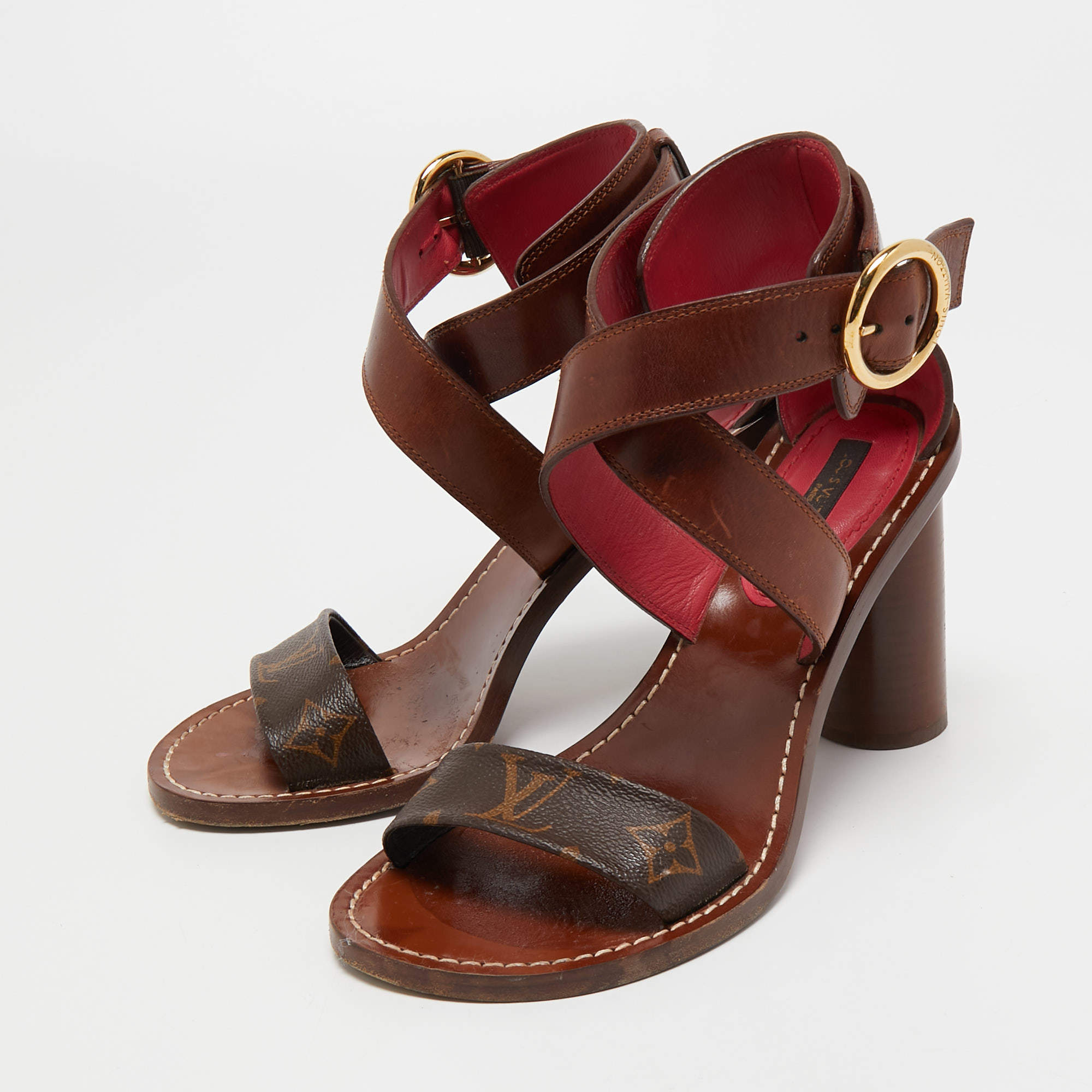 Louis Vuitton Brown Monogram Canvas and Leather Ocean Drive Ankle-Strap  Sandals Size 37 Louis Vuitton