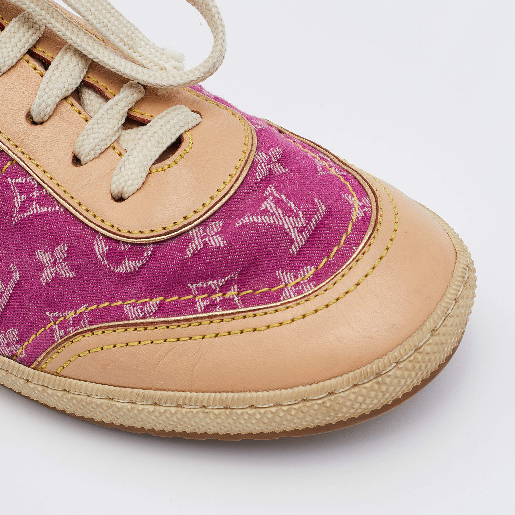 Pre-owned Louis Vuitton Pink/beige Monogram Mini Lin Canvas And Leather Low  Top Sneakers Size 38