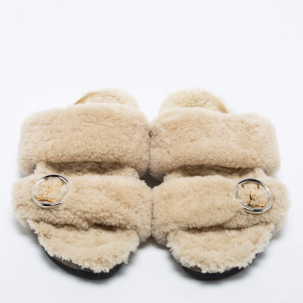 Louis Vuitton Shearling Animal Print Slingback Sandals - Neutrals Sandals,  Shoes - LOU793940