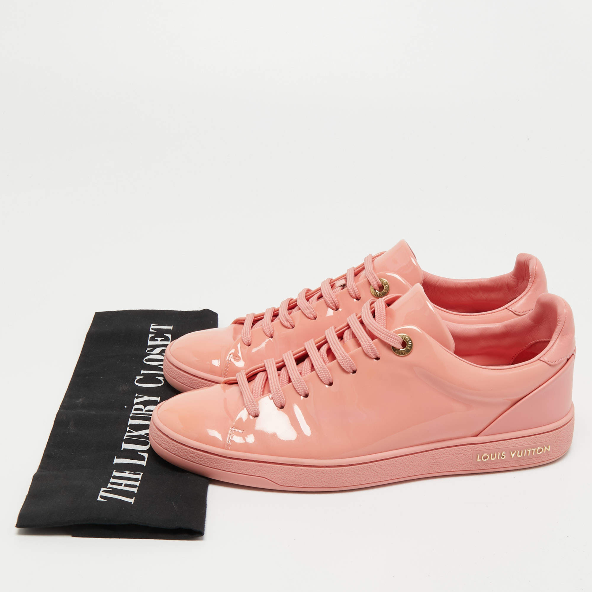 Louis Vuitton Pink Patent Leather Frontrow Sneakers Size 37