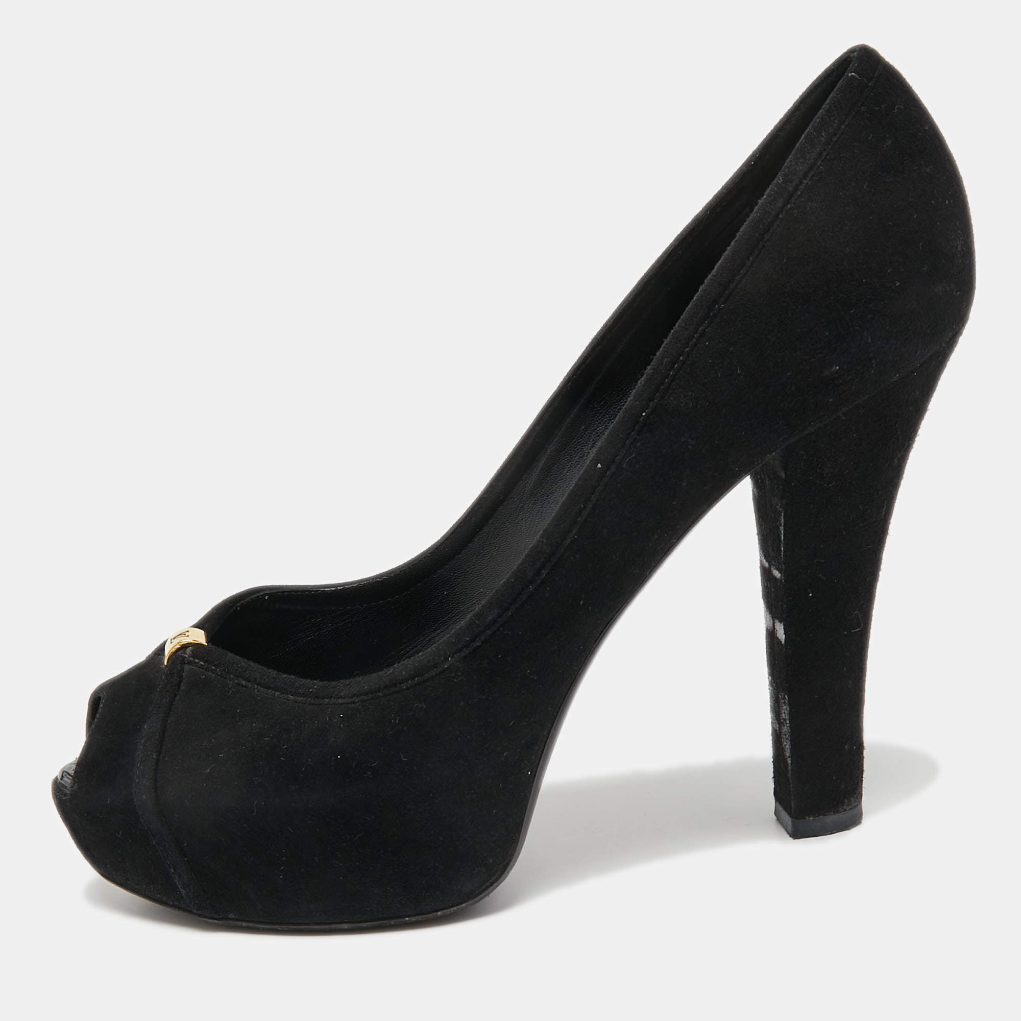 Pre Owned Louis Vuitton Black Suede Peep Toe Pumps Size 39