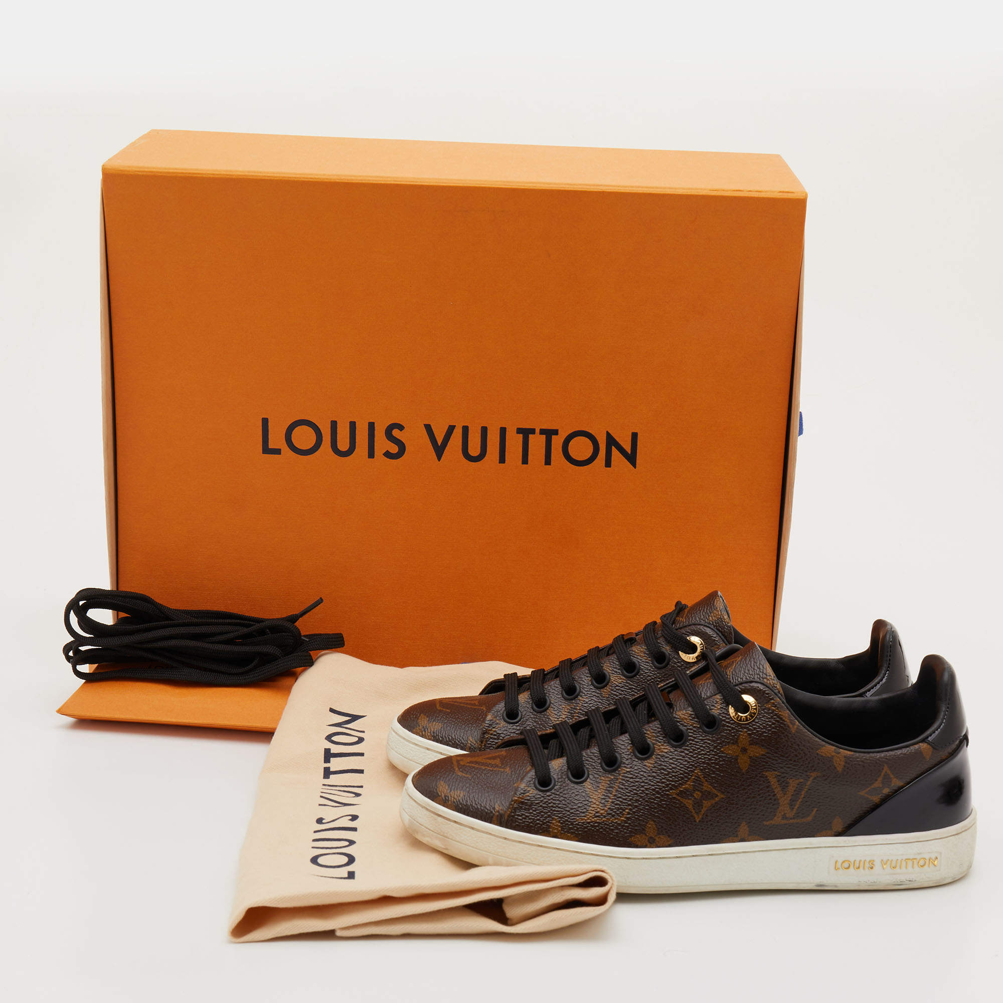 Louis Vuitton Monogram Canvas Patent Leather Front Row Sneakers - Size –  LuxeDH