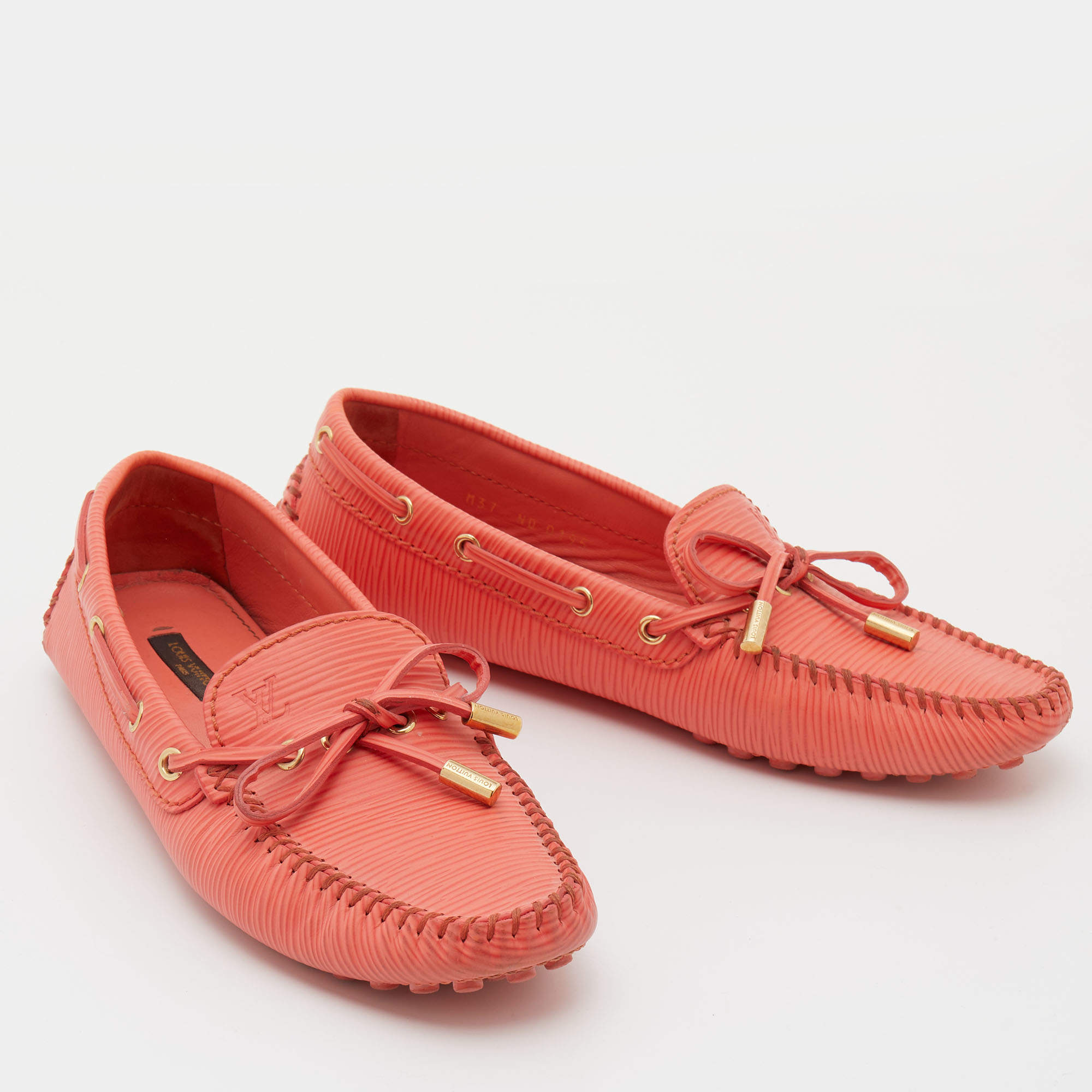 Louis Vuitton Orange EPI Leather Bow Slip on Loafers Size 37