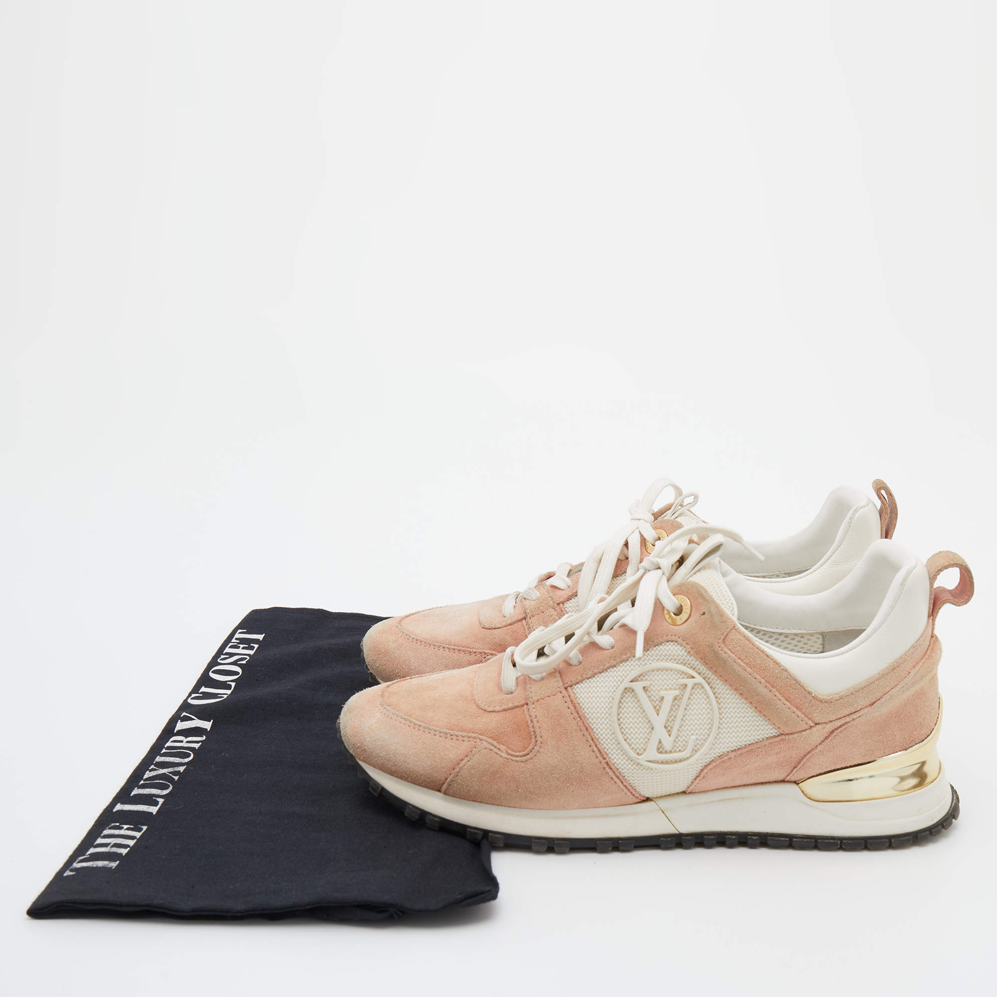 Pre-owned Louis Vuitton Beige/white Suede And Mesh Run Away Low