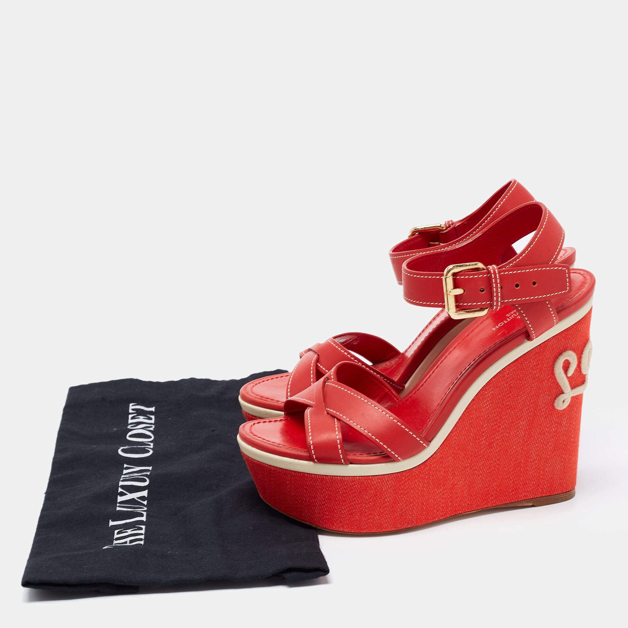 Louis Vuitton Red Leather Platform Ankle Strap Sandals Size 36 Louis Vuitton